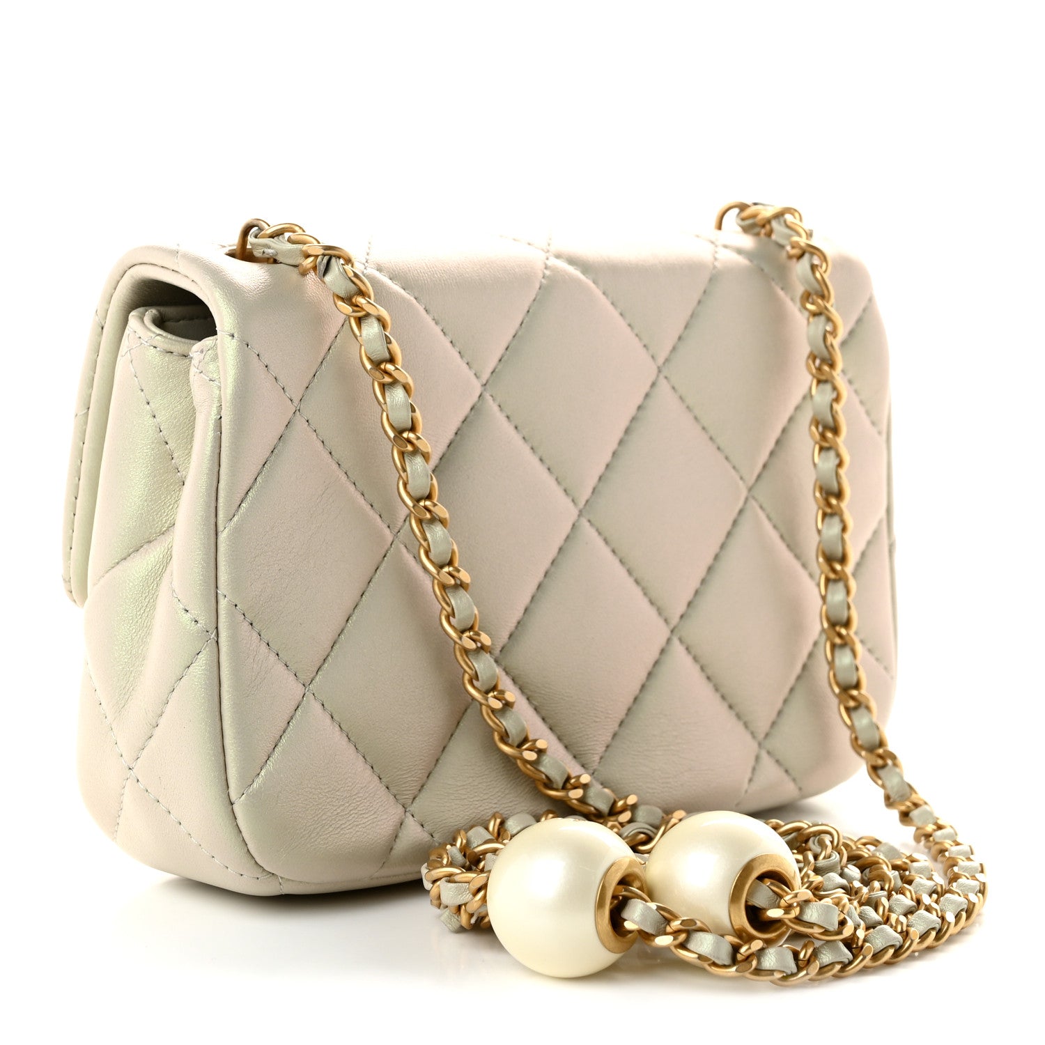 Pearly Lambskin Pearl Quilted Mini Flap Ivory — view 3