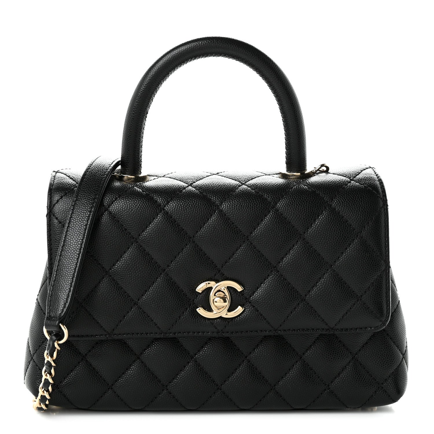 Caviar Quilted Mini Coco Handle Flap Black