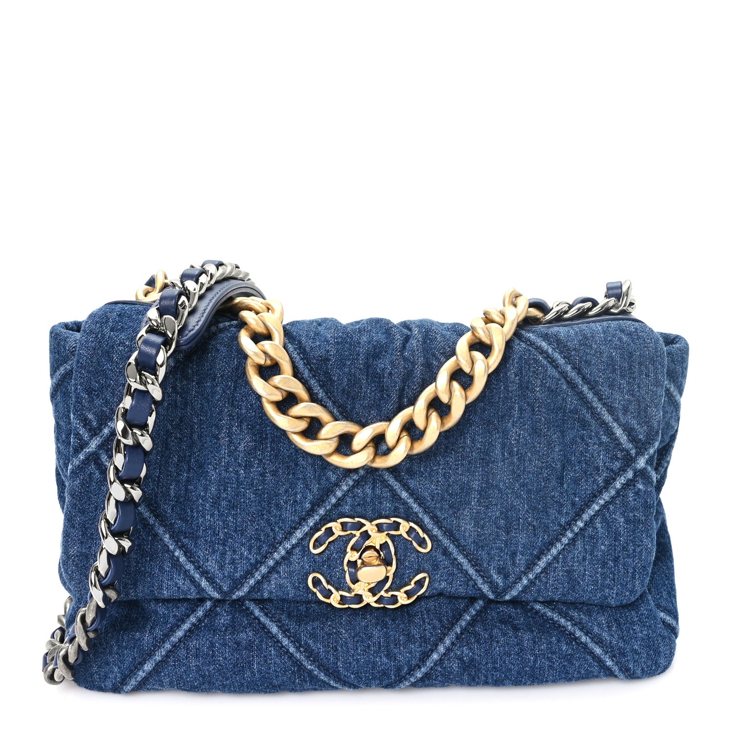 Denim Quilted Medium Chanel 19 Flap Blue