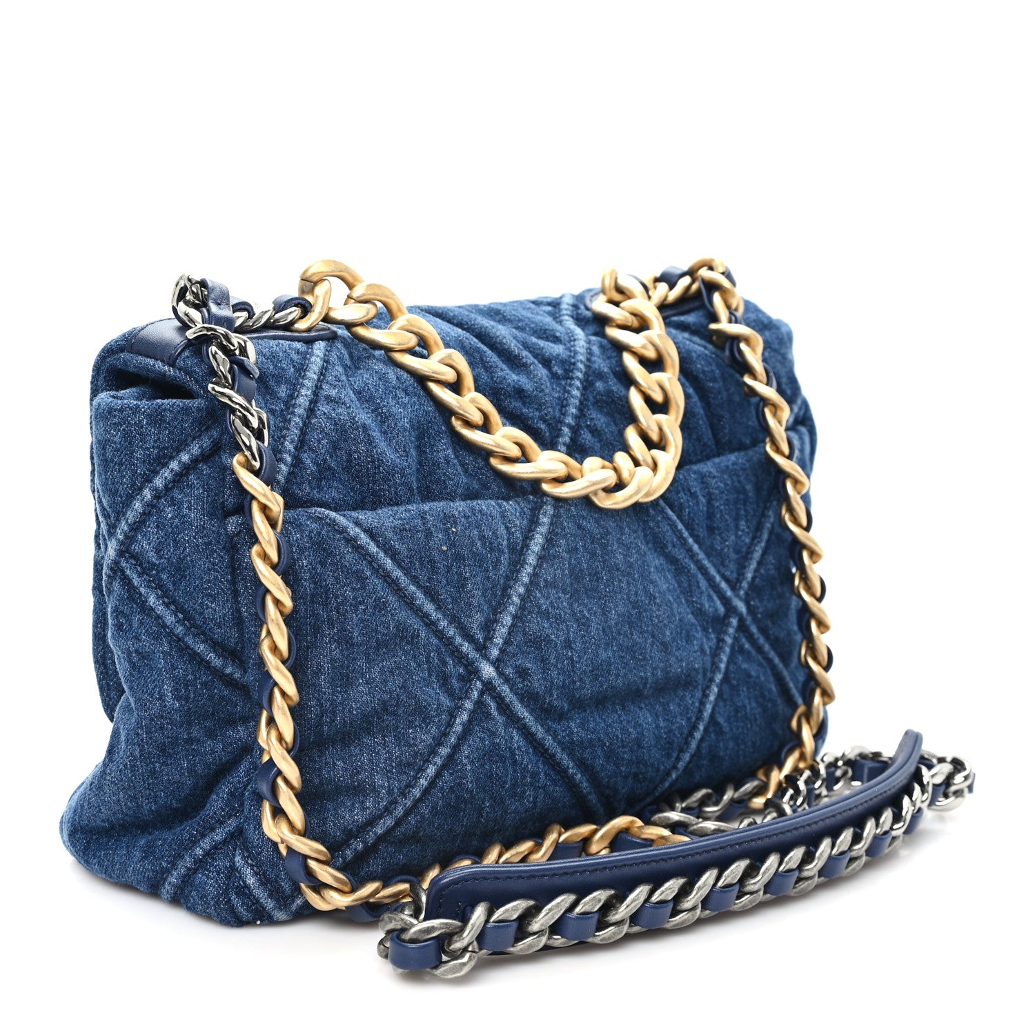Denim Quilted Medium Chanel 19 Flap Blue — view 3
