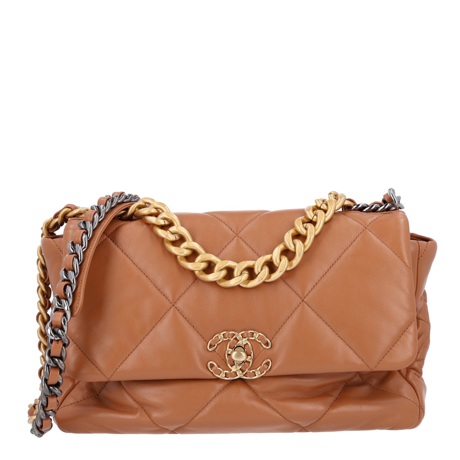 Lambskin Quilted Large Chanel 19 Flap Brown