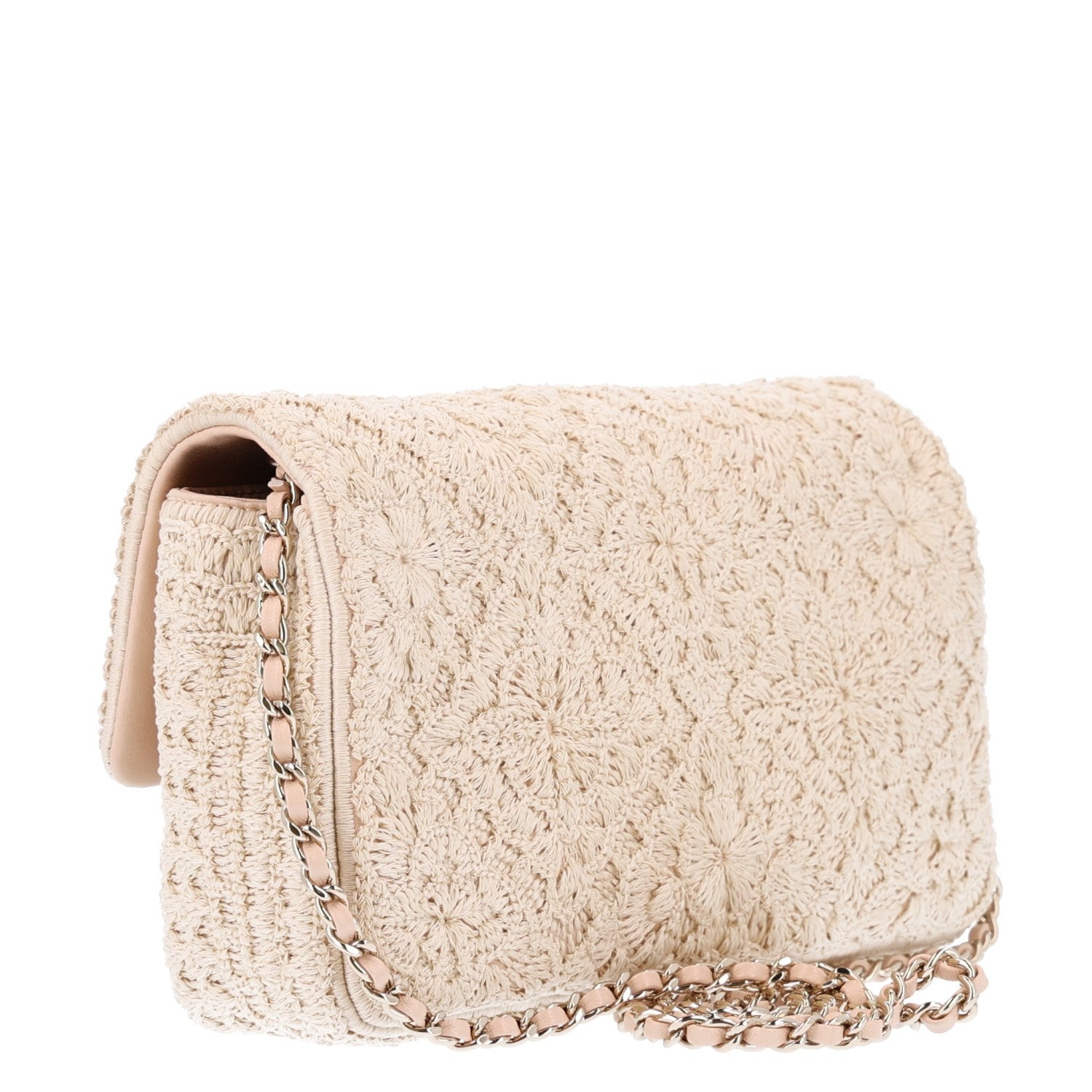 Crochet Embroidered Camelia Small Rectangular Flap Ecru — view 3