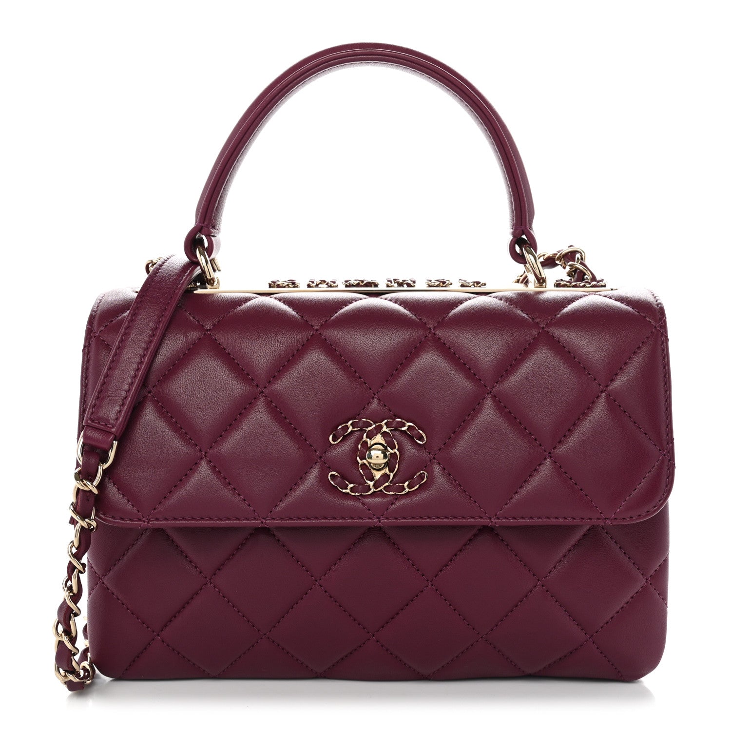 Lambskin Quilted Small Trendy Chain CC Dual Handle Flap Bag Purple