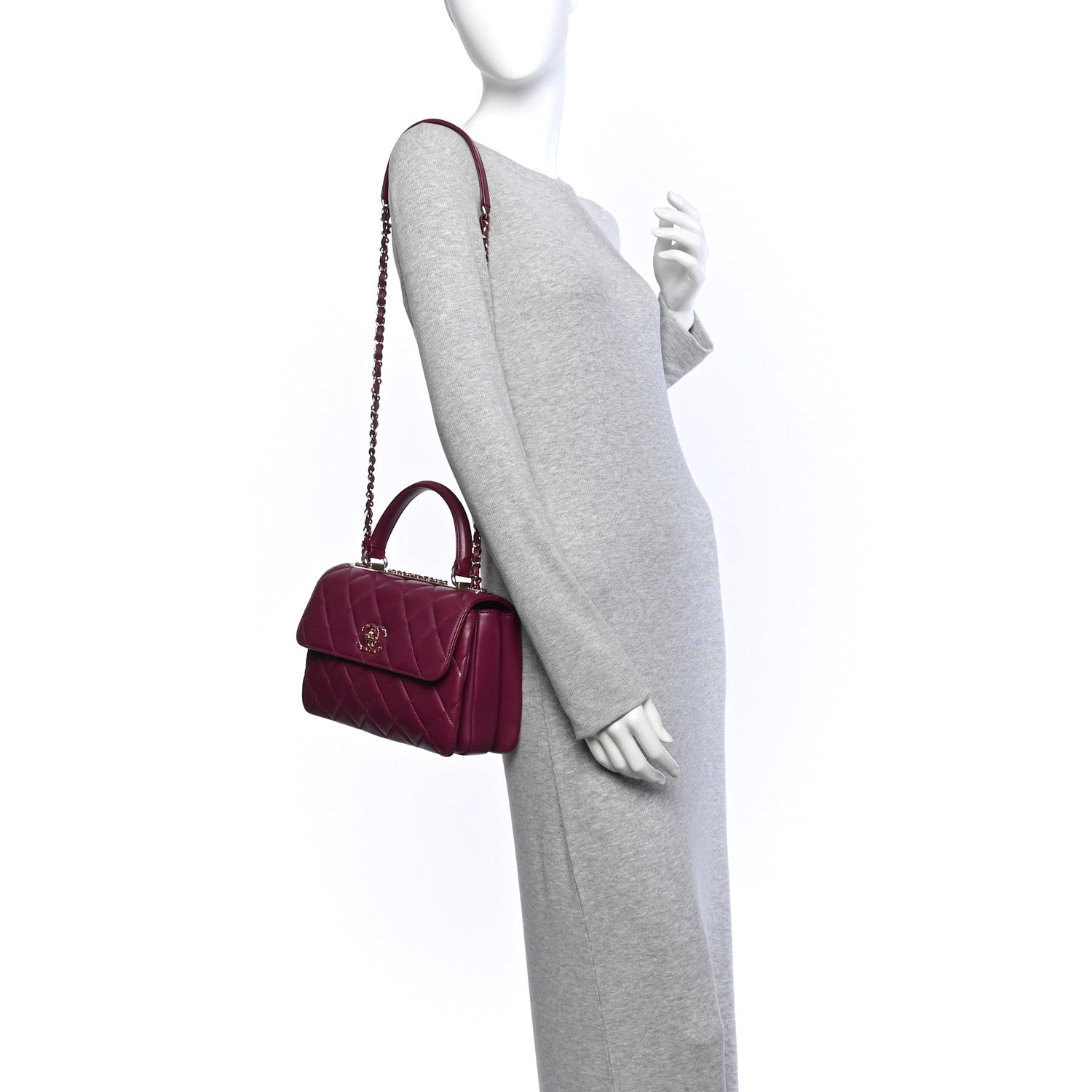 Lambskin Quilted Small Trendy Chain CC Dual Handle Flap Bag Purple — view 2