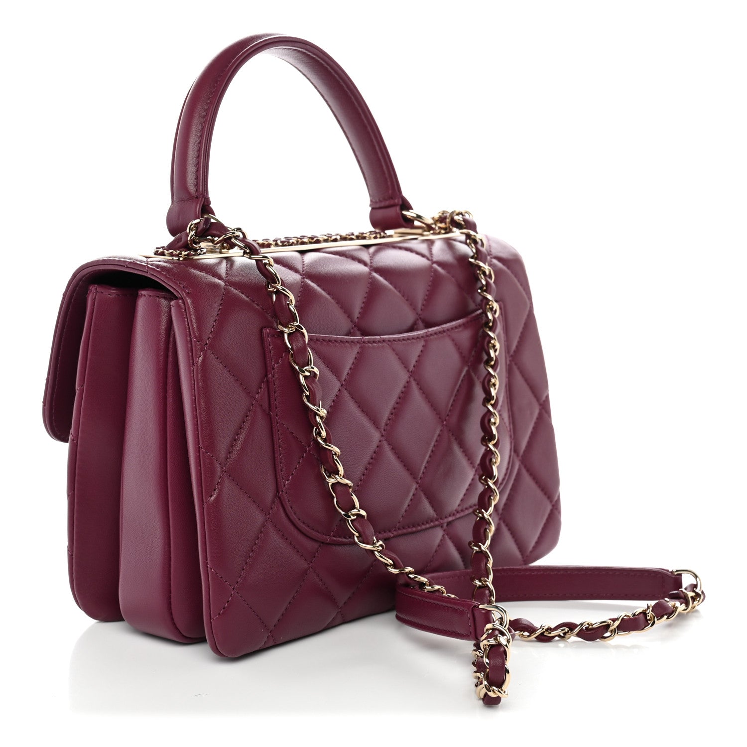 Lambskin Quilted Small Trendy Chain CC Dual Handle Flap Bag Purple — view 3