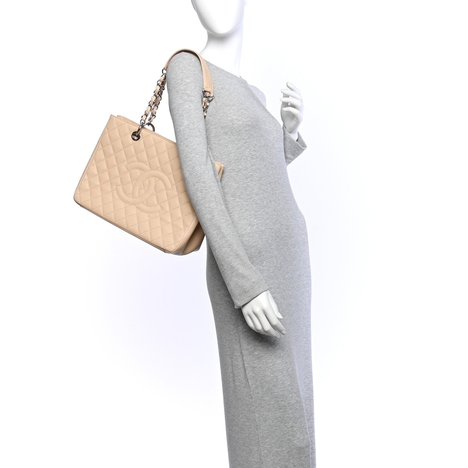 Caviar Quilted Grand Shopping Tote GST Beige — view 2