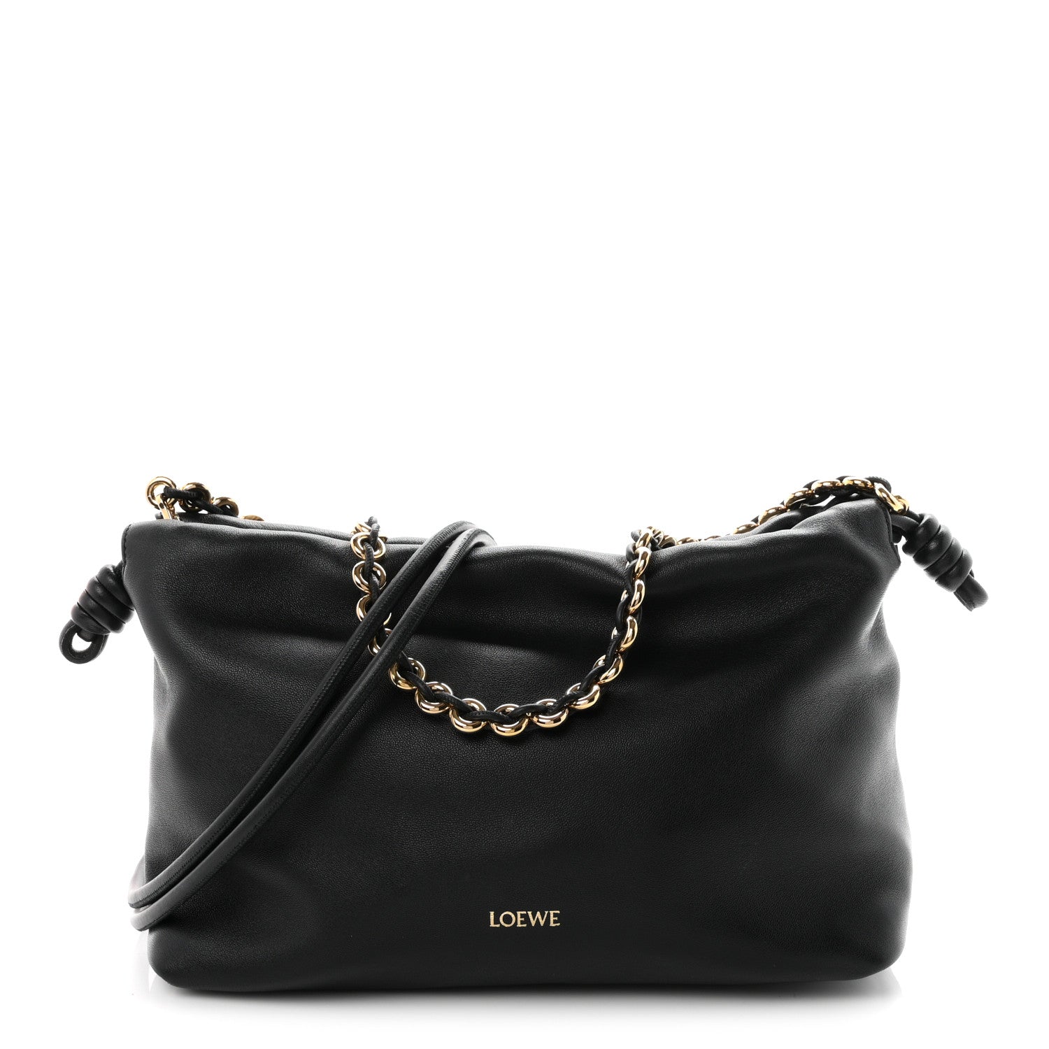 Mellow Nappa Medium Donut Chain Flamenco Knot Clutch Black