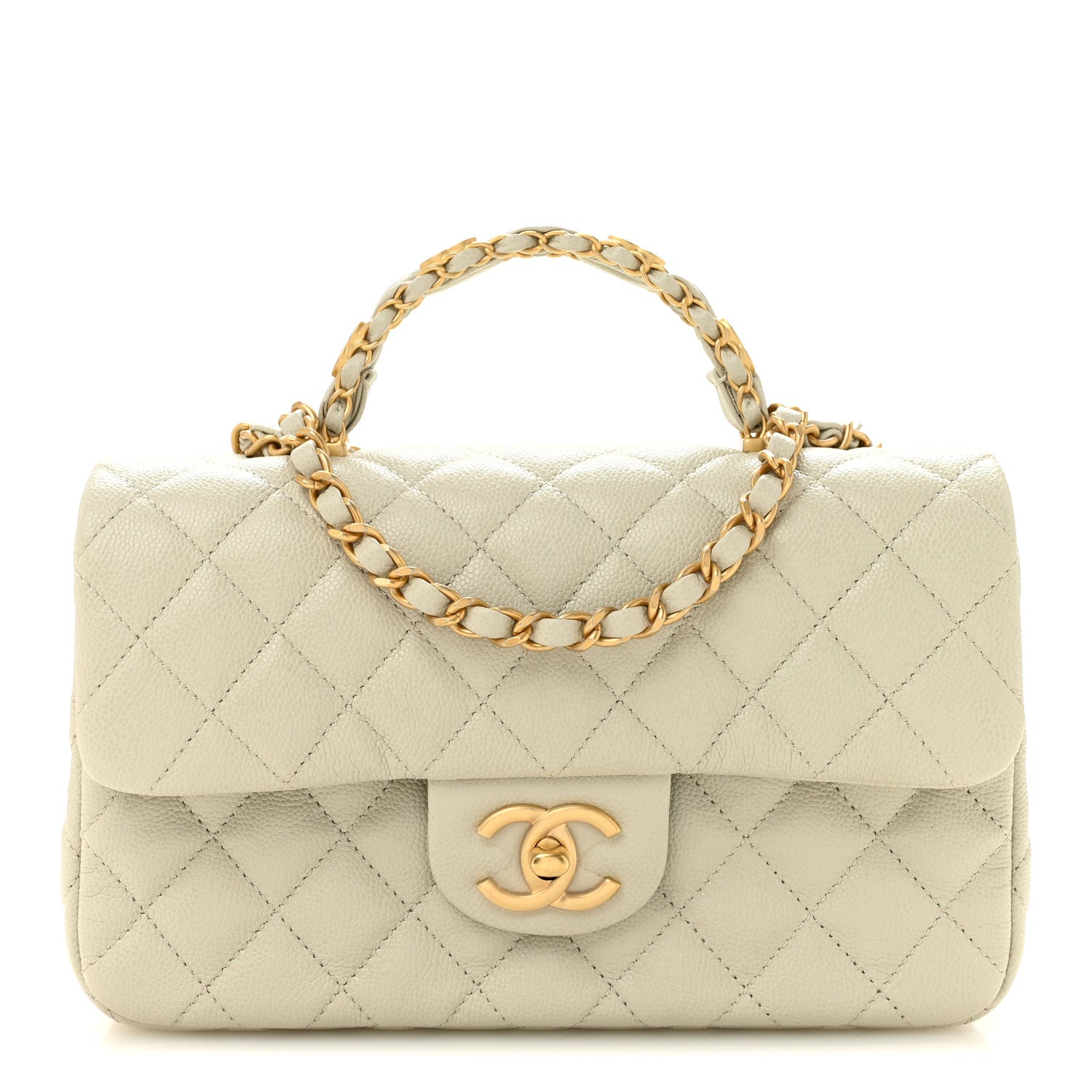 Caviar Quilted Small Handy CC Flap Light Grey