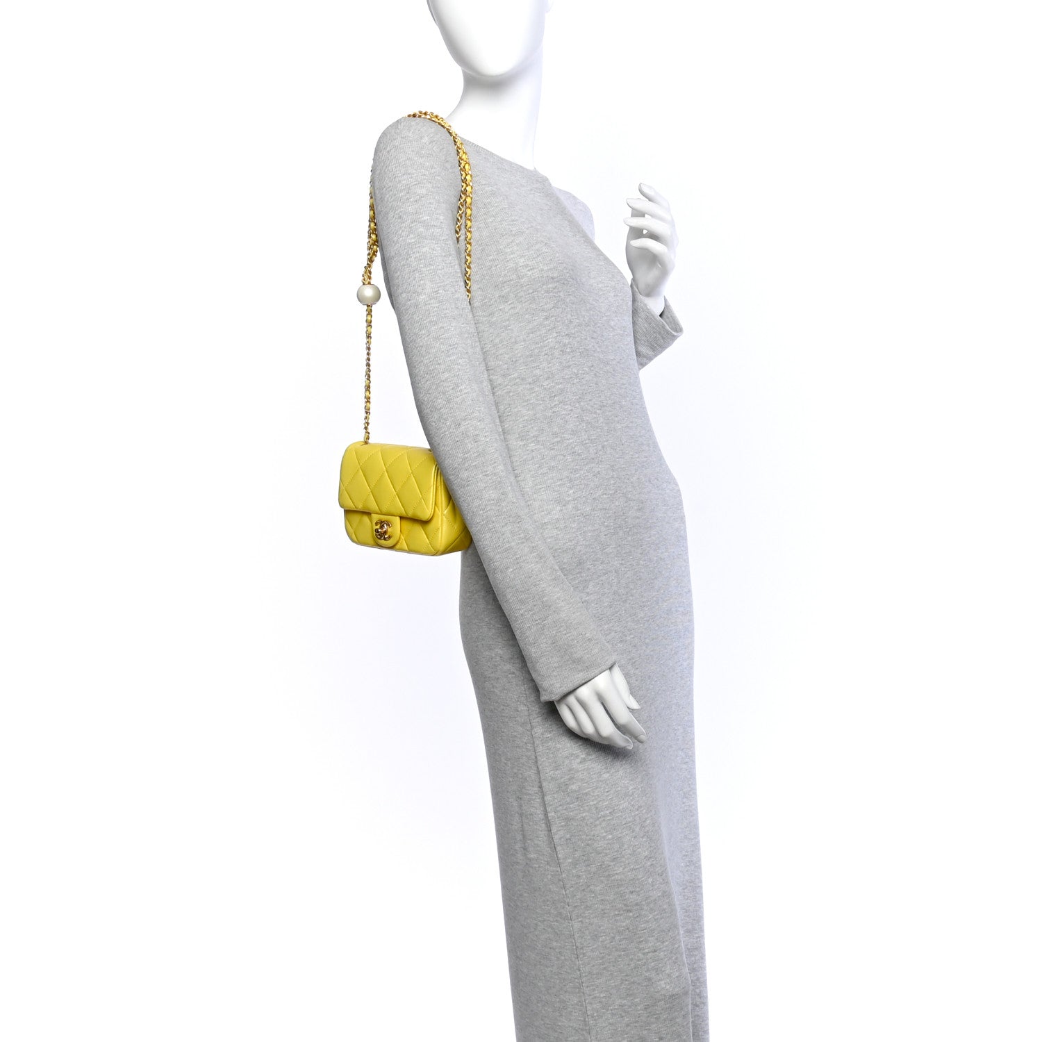 Pearly Lambskin Pearl Quilted Mini Flap Yellow — view 2