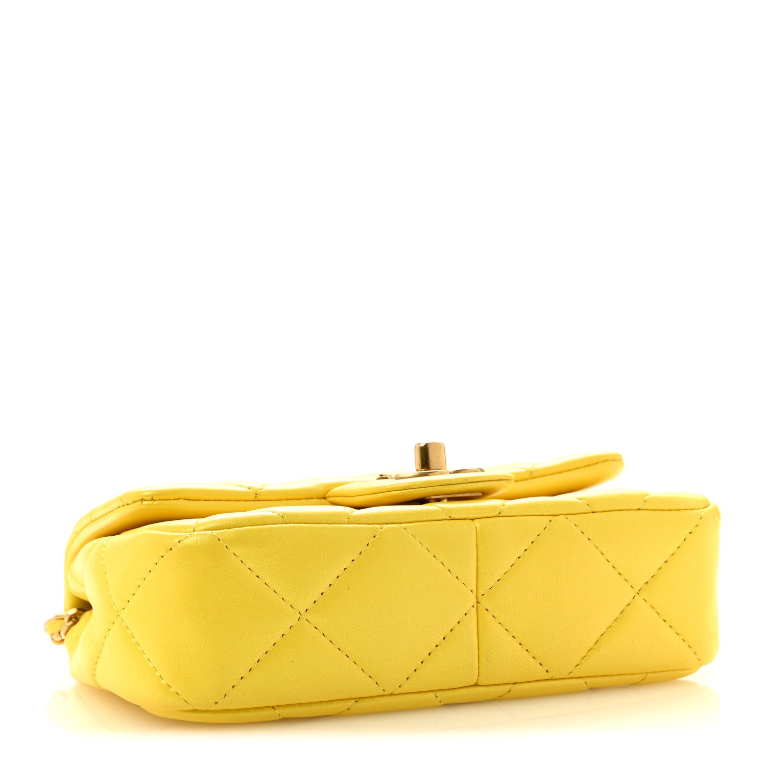 Pearly Lambskin Pearl Quilted Mini Flap Yellow — view 4