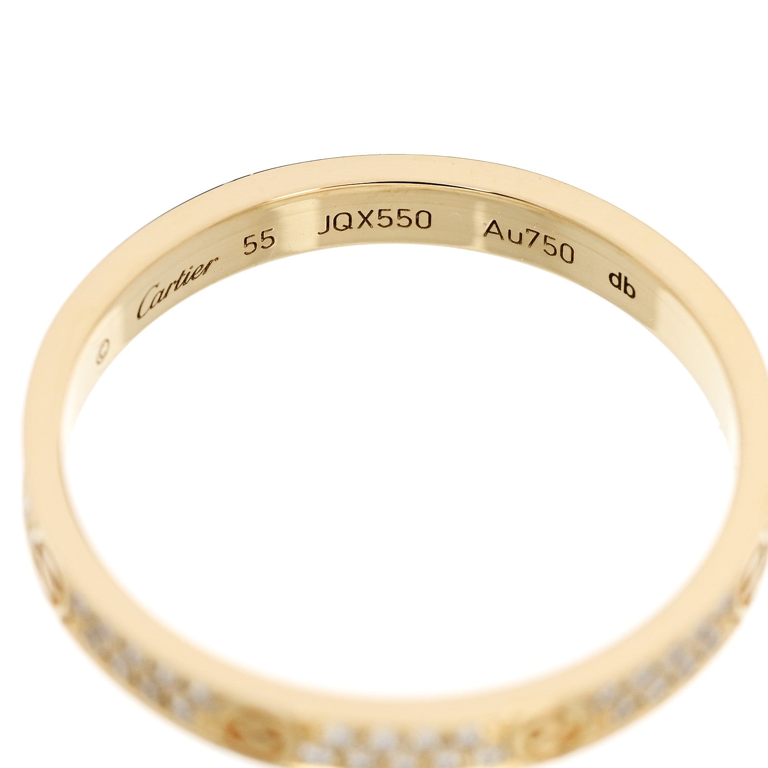 18K Yellow Gold Diamond 2.6mm LOVE Paved Band Ring 55 7.25 — view 4