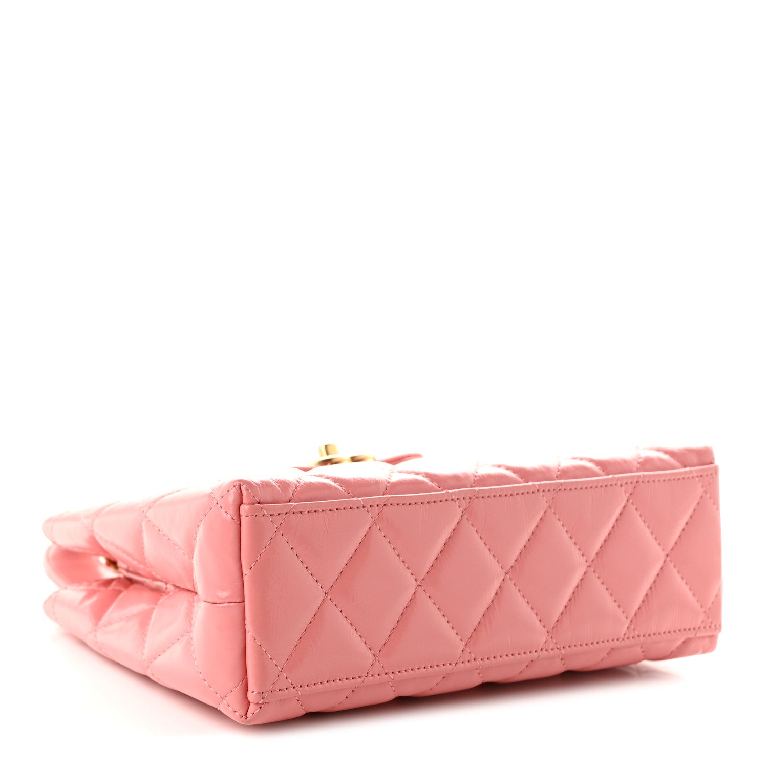 Shiny Aged Calfskin Quilted Nano Kelly Shopper Coral Pink — view 4