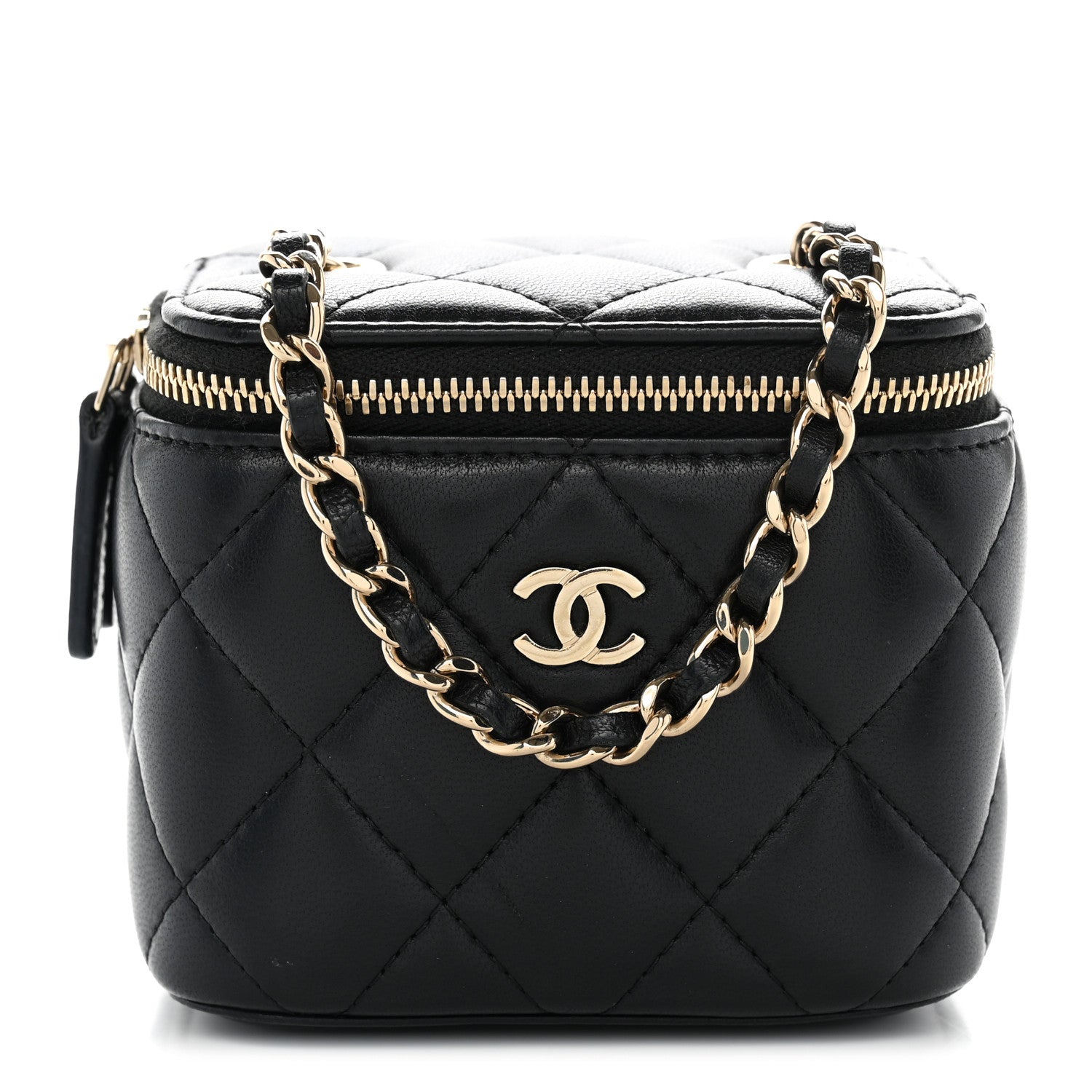 Lambskin Quilted Mini Vanity Case With Chain Black