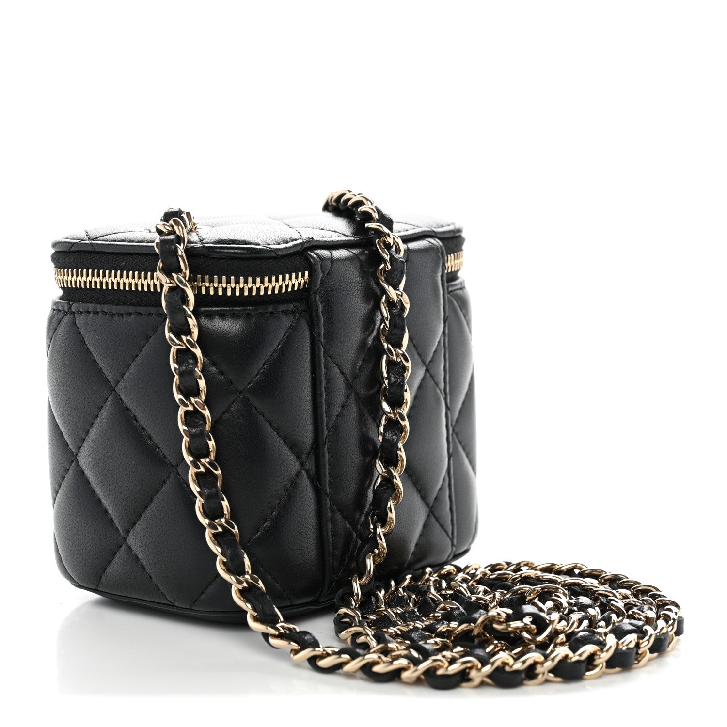 Lambskin Quilted Mini Vanity Case With Chain Black — view 3