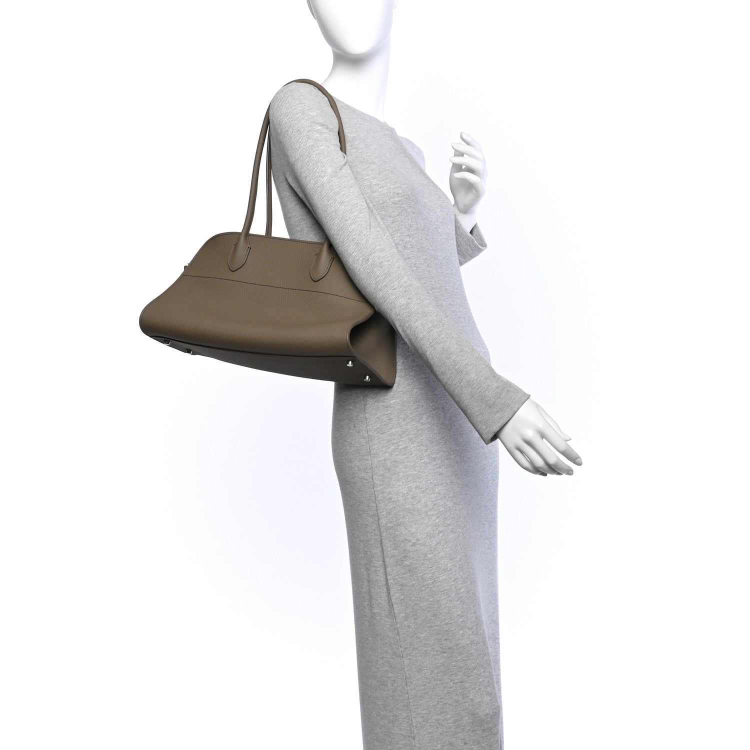 Matte Grained Calfskin Margaux Shoulder 12  Dark Taupe — view 2