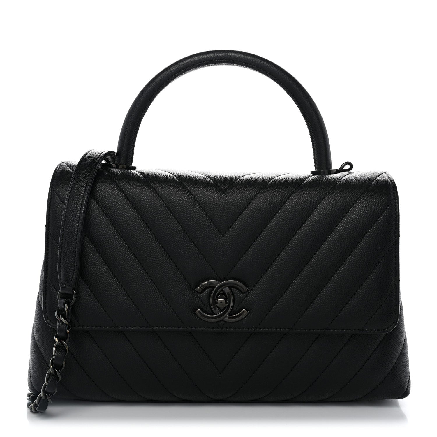 Caviar Chevron Quilted Small Coco Handle Flap So Black