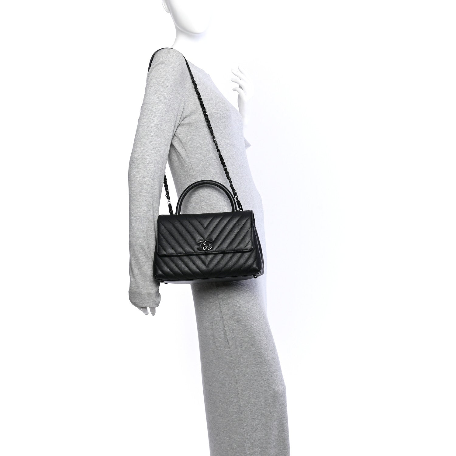 Caviar Chevron Quilted Small Coco Handle Flap So Black — view 2