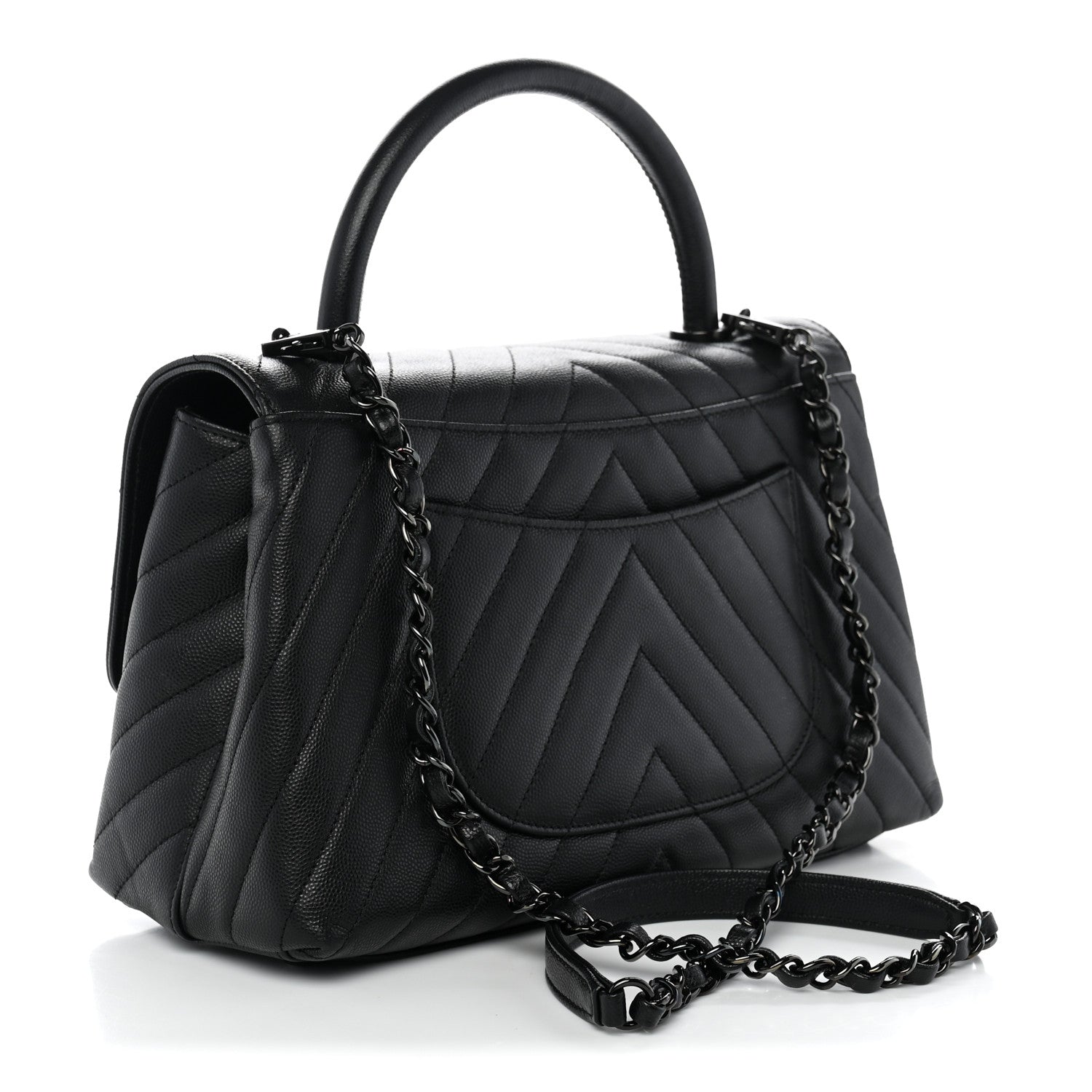 Caviar Chevron Quilted Small Coco Handle Flap So Black — view 3