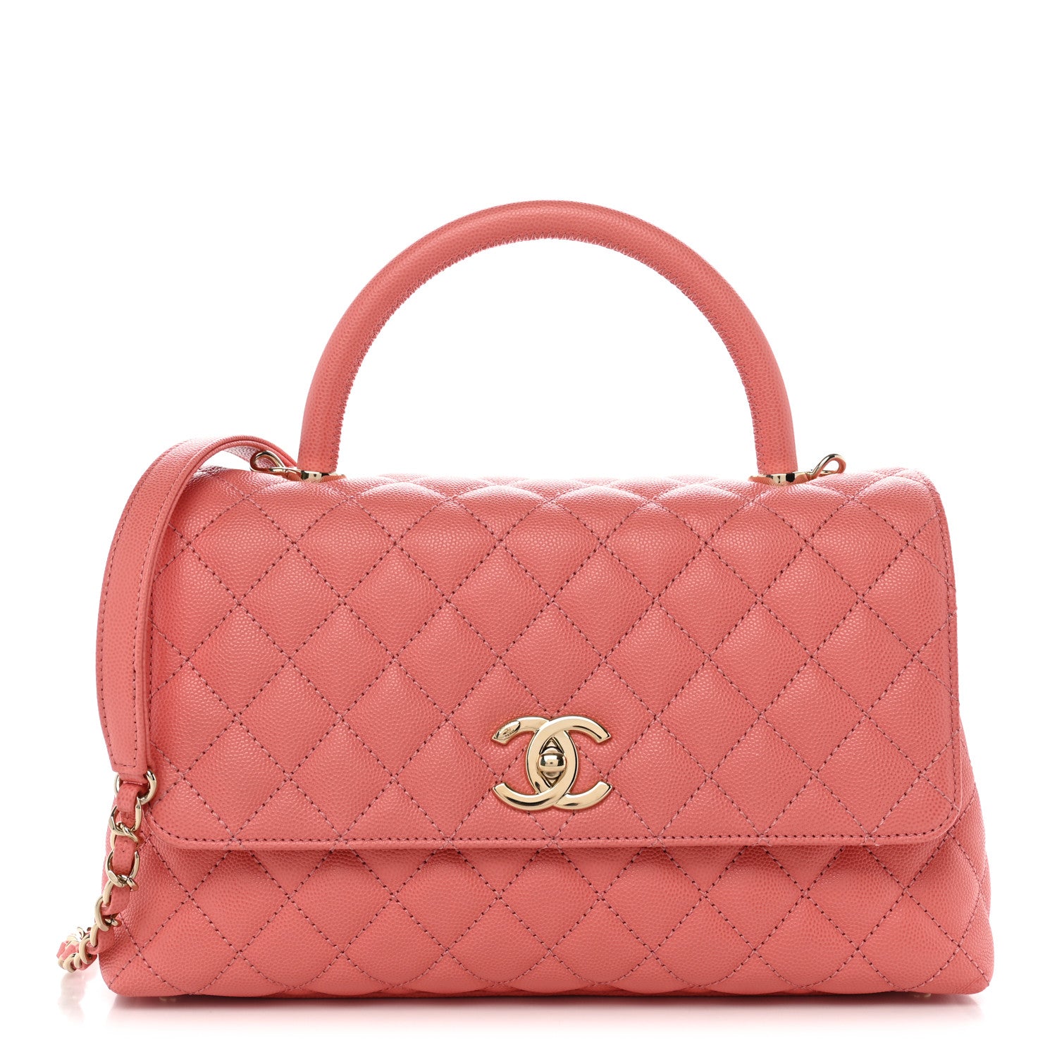 Caviar Quilted Small Coco Handle Flap Pink