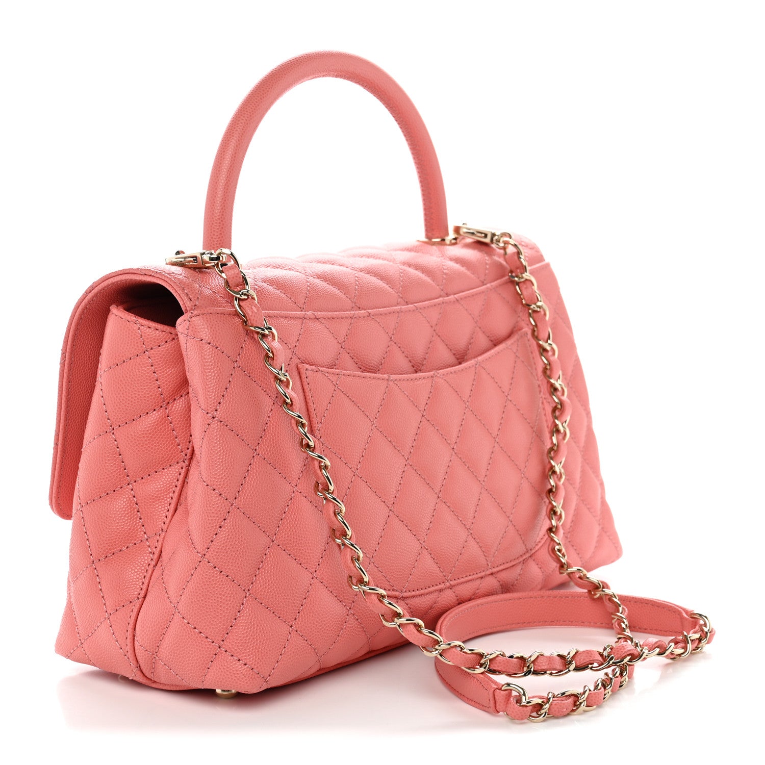 Caviar Quilted Small Coco Handle Flap Pink — view 3