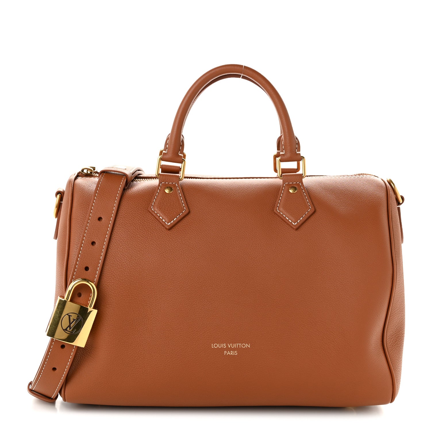 Grained Calfskin Low Key Speedy 30 Cognac