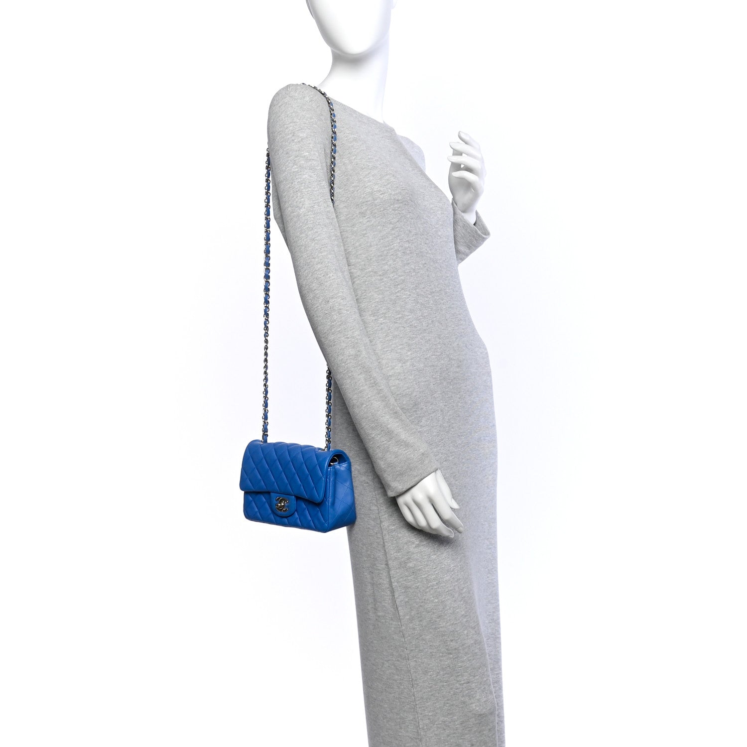 Lambskin Quilted Mini Rectangular Flap Blue — view 2