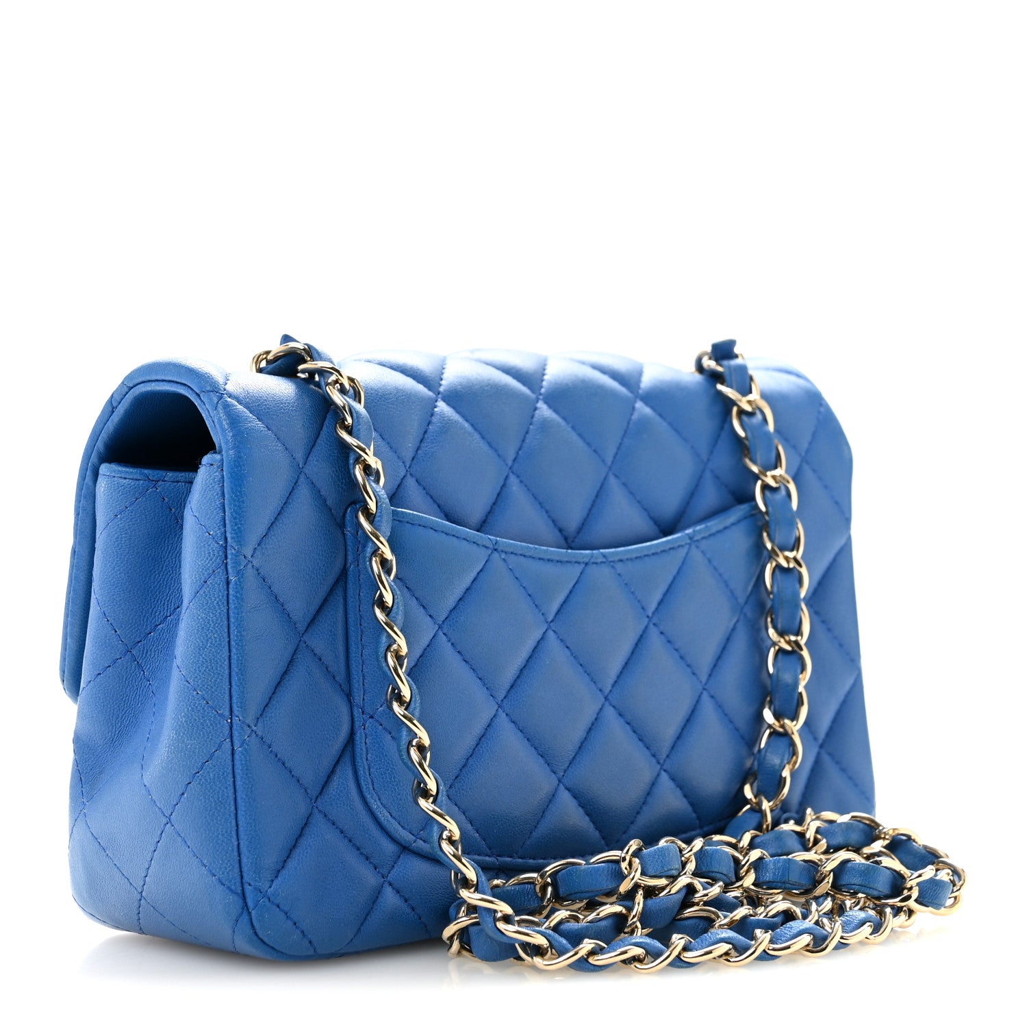 Lambskin Quilted Mini Rectangular Flap Blue — view 3
