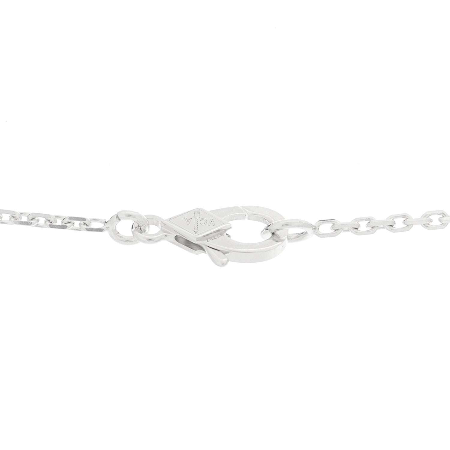 18K White Rose Gold Diamond Guilloche Vintage Alhambra Pendant Necklace — view 2