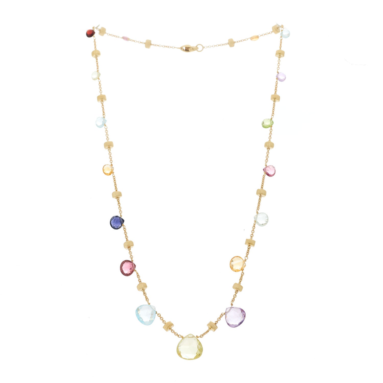18K Yellow Gold Multi Gemstone Paradise Station Necklace — view 3
