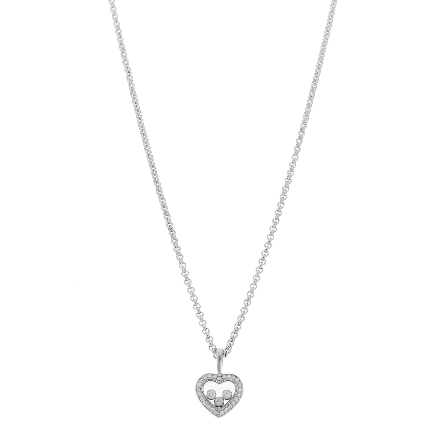 18K White Gold 3 Diamond Happy Diamond Icons Heart Pendant Necklace