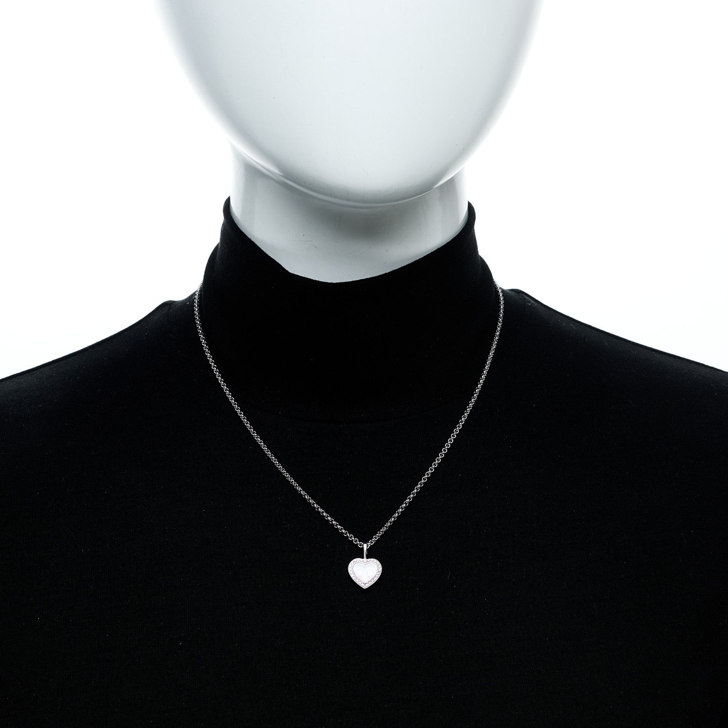 18K White Gold 3 Diamond Happy Diamond Icons Heart Pendant Necklace — view 2