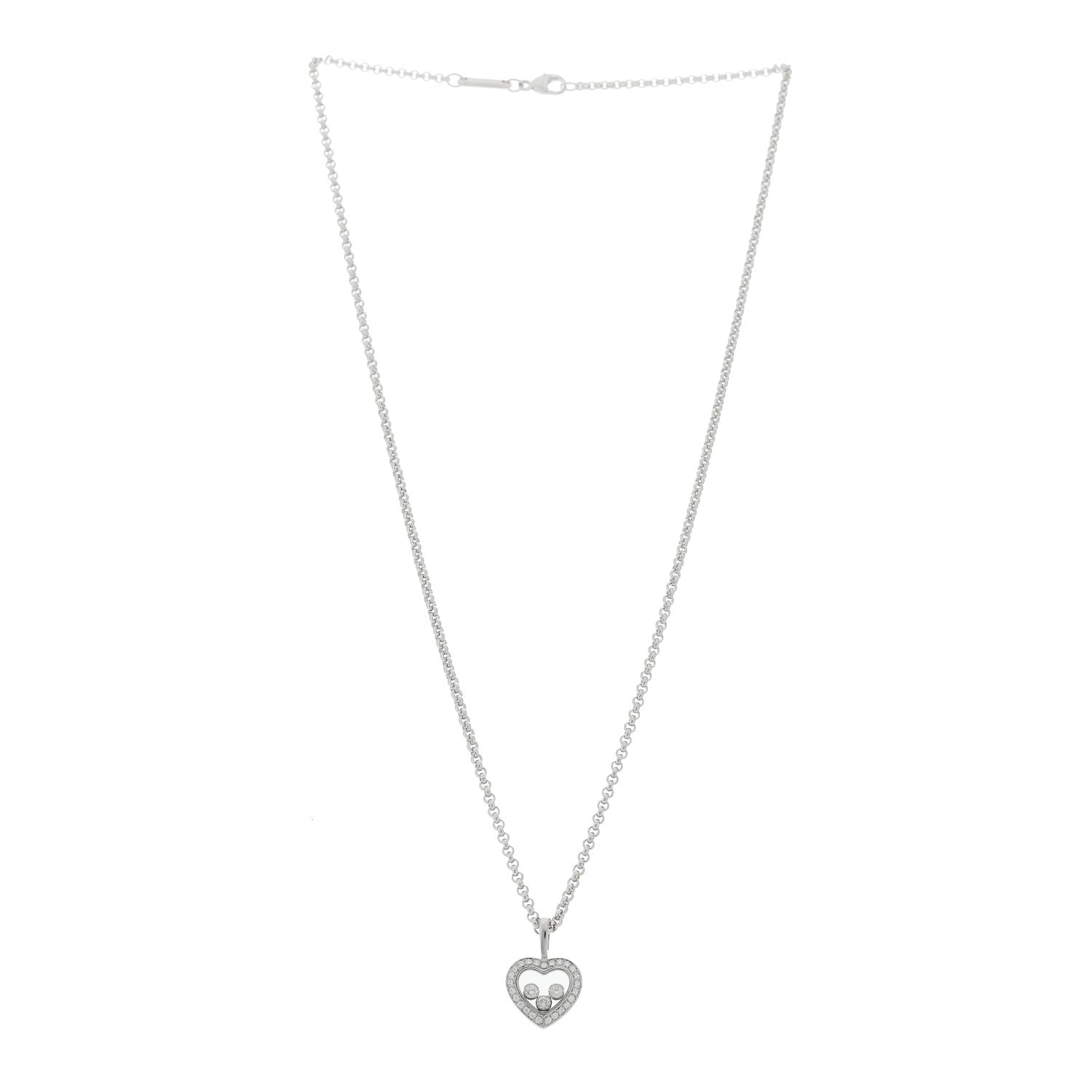 18K White Gold 3 Diamond Happy Diamond Icons Heart Pendant Necklace — view 3