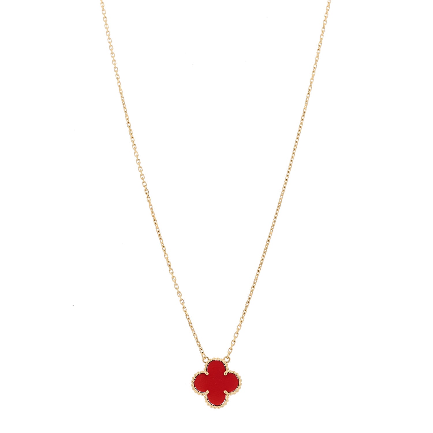 18K Yellow Gold Carnelian Vintage Alhambra Pendant Necklace