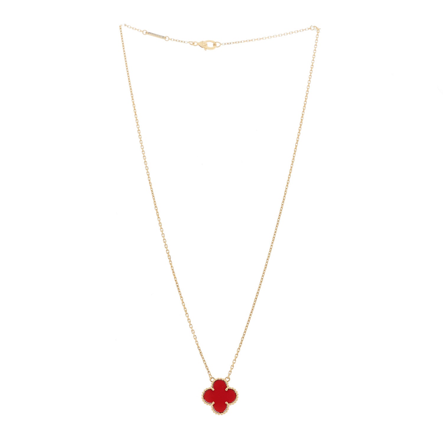 18K Yellow Gold Carnelian Vintage Alhambra Pendant Necklace — view 3