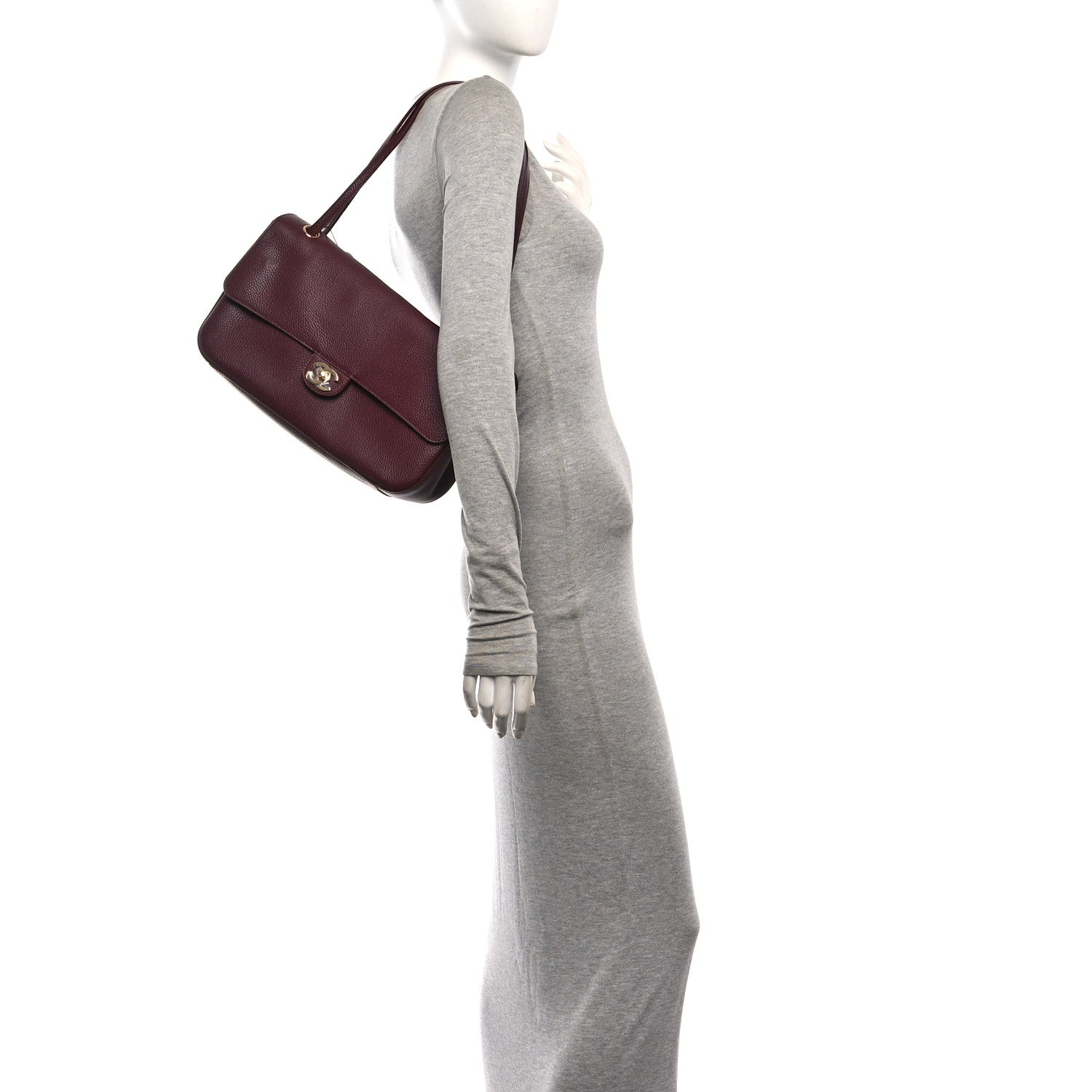 Grained Calfskin Small Souplissimo Maxi Flap Burgundy — view 3