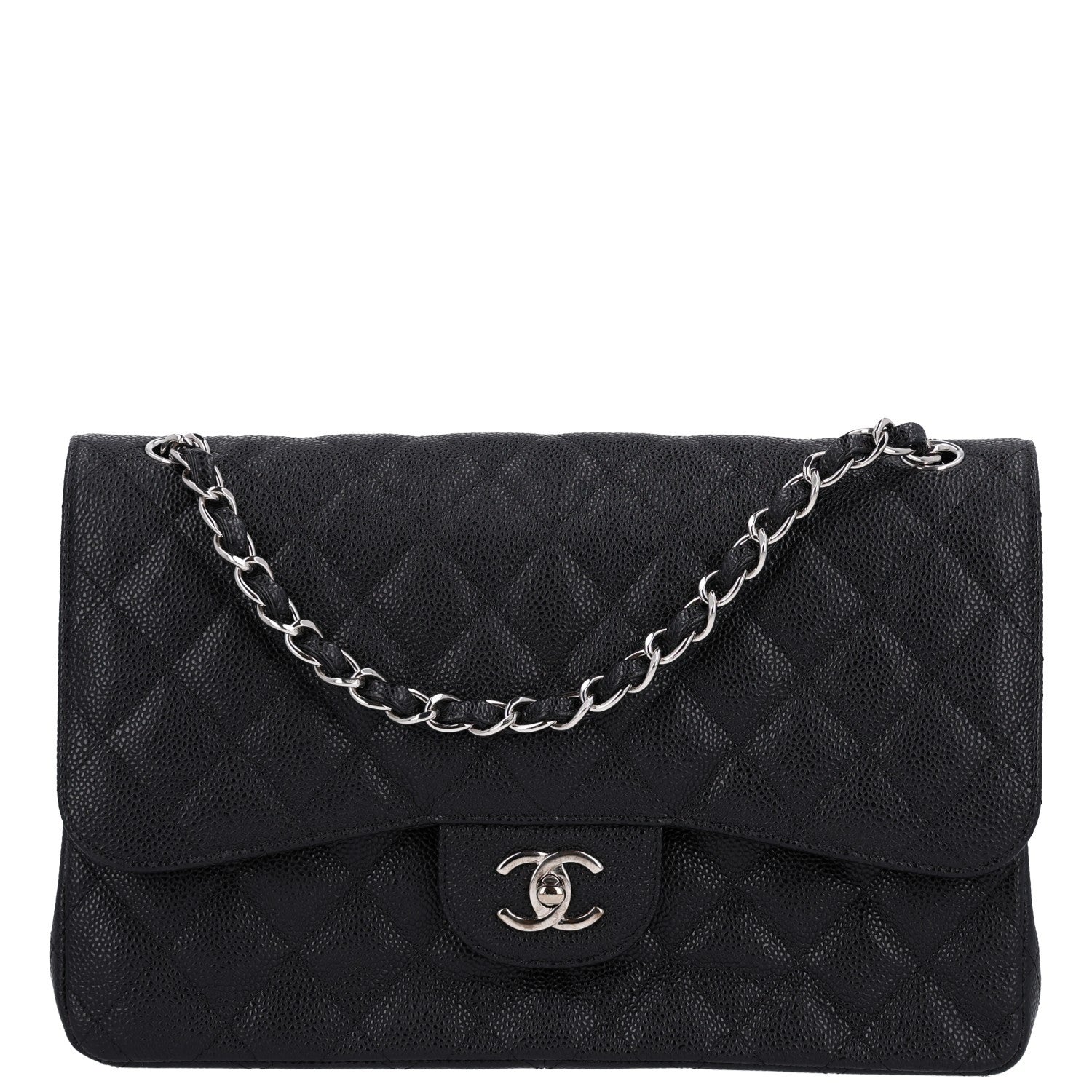 Caviar Quilted Jumbo Double Flap Black