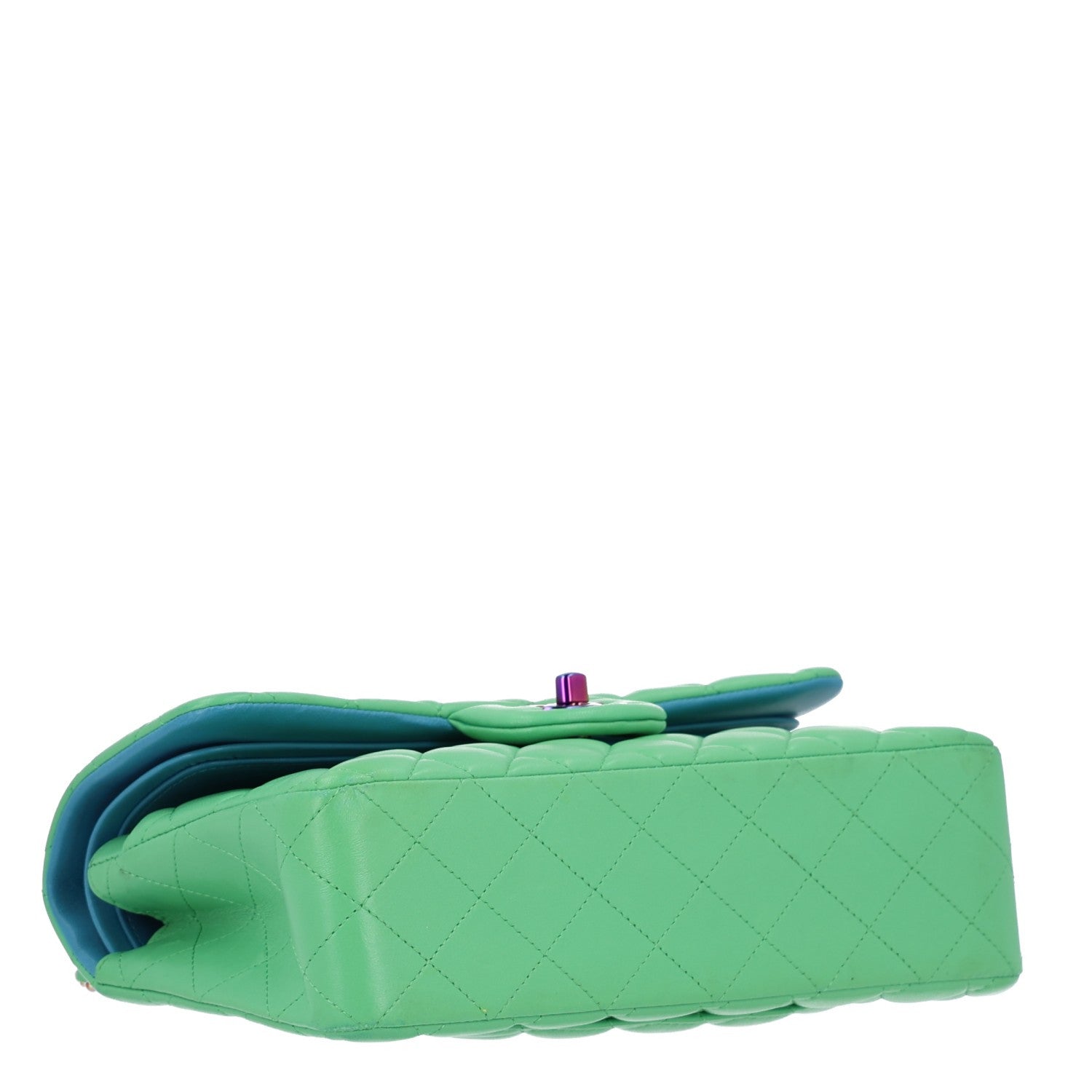 Lambskin Quilted Small Double Flap Green Blue — view 4
