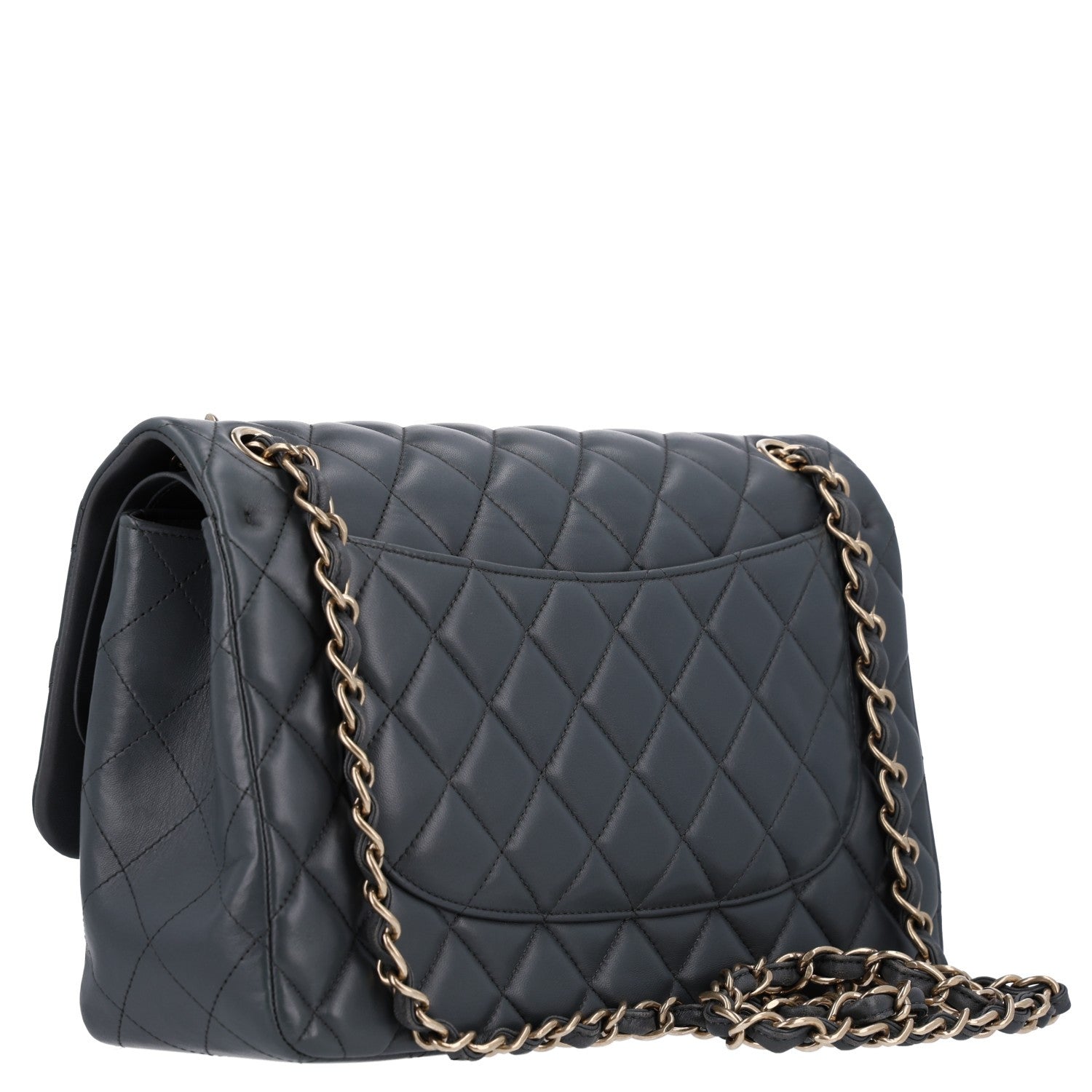 Lambskin Quilted Jumbo Double Flap Dark Grey — view 3