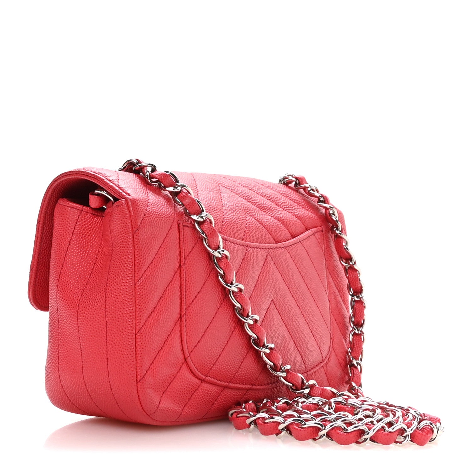 Caviar Chevron Quilted Mini Rectangular Flap Dark Pink — view 3
