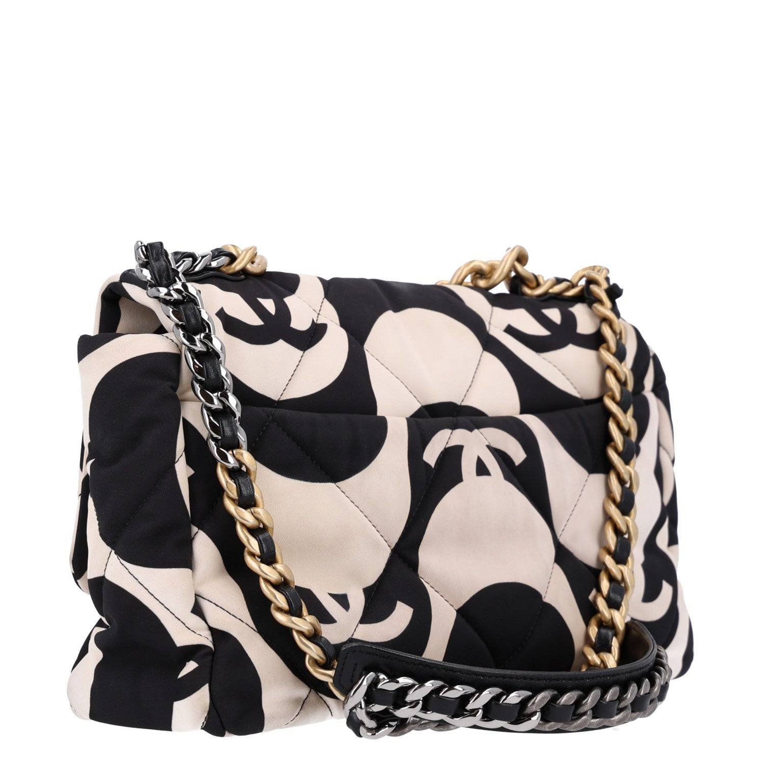 Fabric Printed Large Chanel 19 Flap Black Ecru — view 3