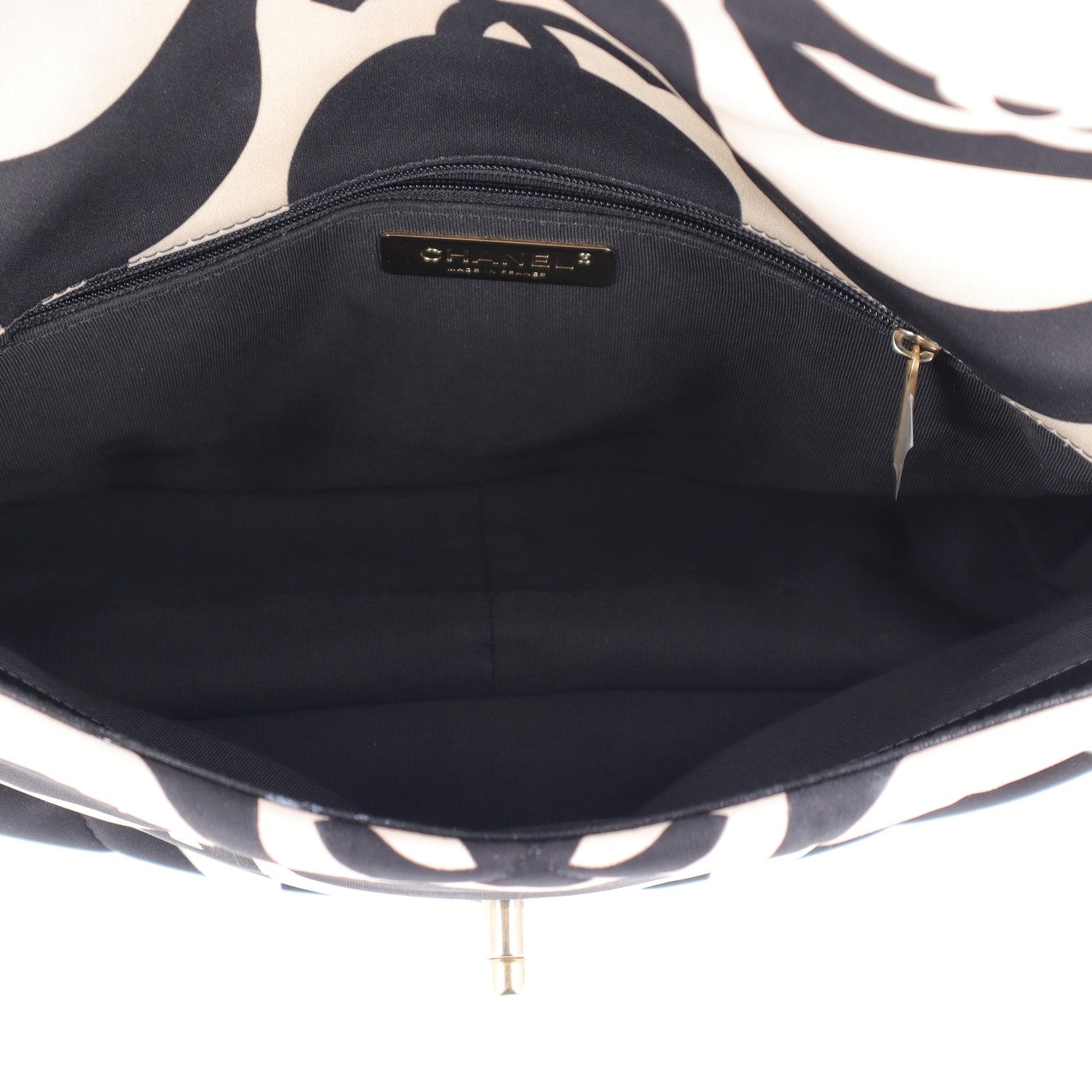 Fabric Printed Large Chanel 19 Flap Black Ecru — view 5