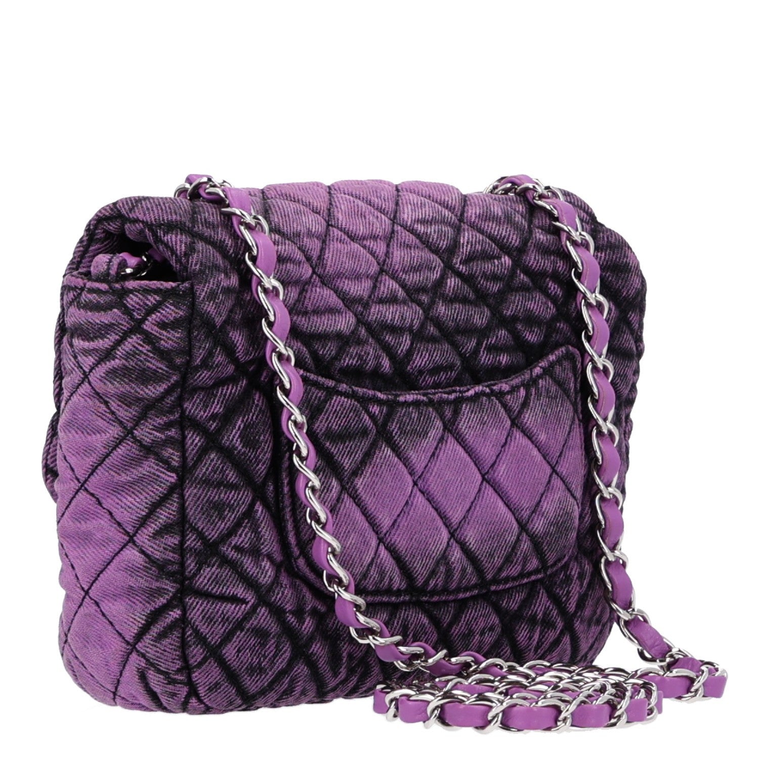 Washed Denim Quilted Small Denimpression Flap Violet Purple Black — view 3