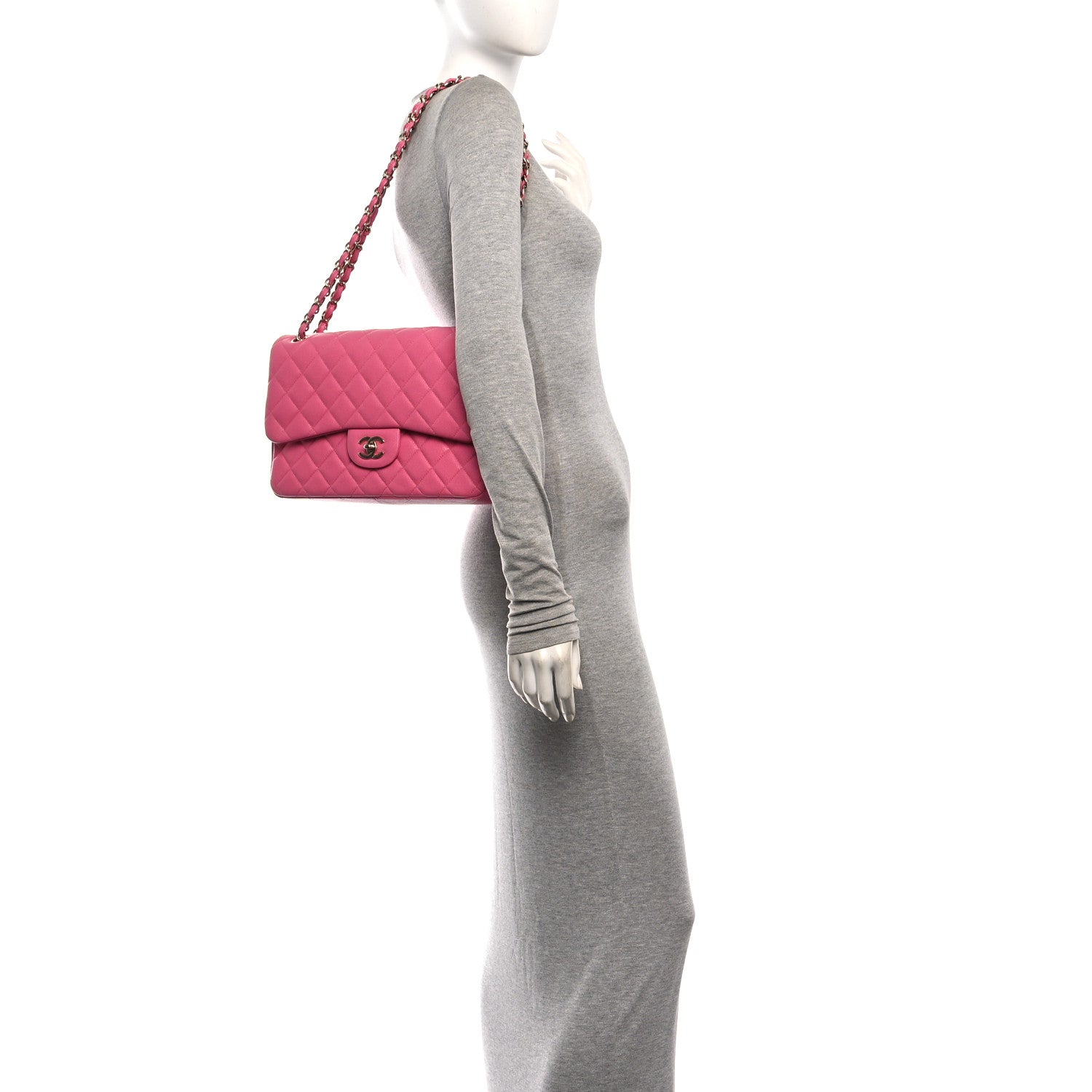 Caviar Quilted Jumbo Double Flap Pink — view 2