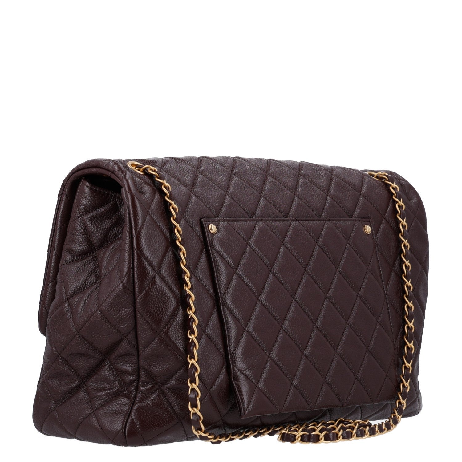 Grained Calfskin Quilted XXL Travel Flap Bag Burgundy — view 3
