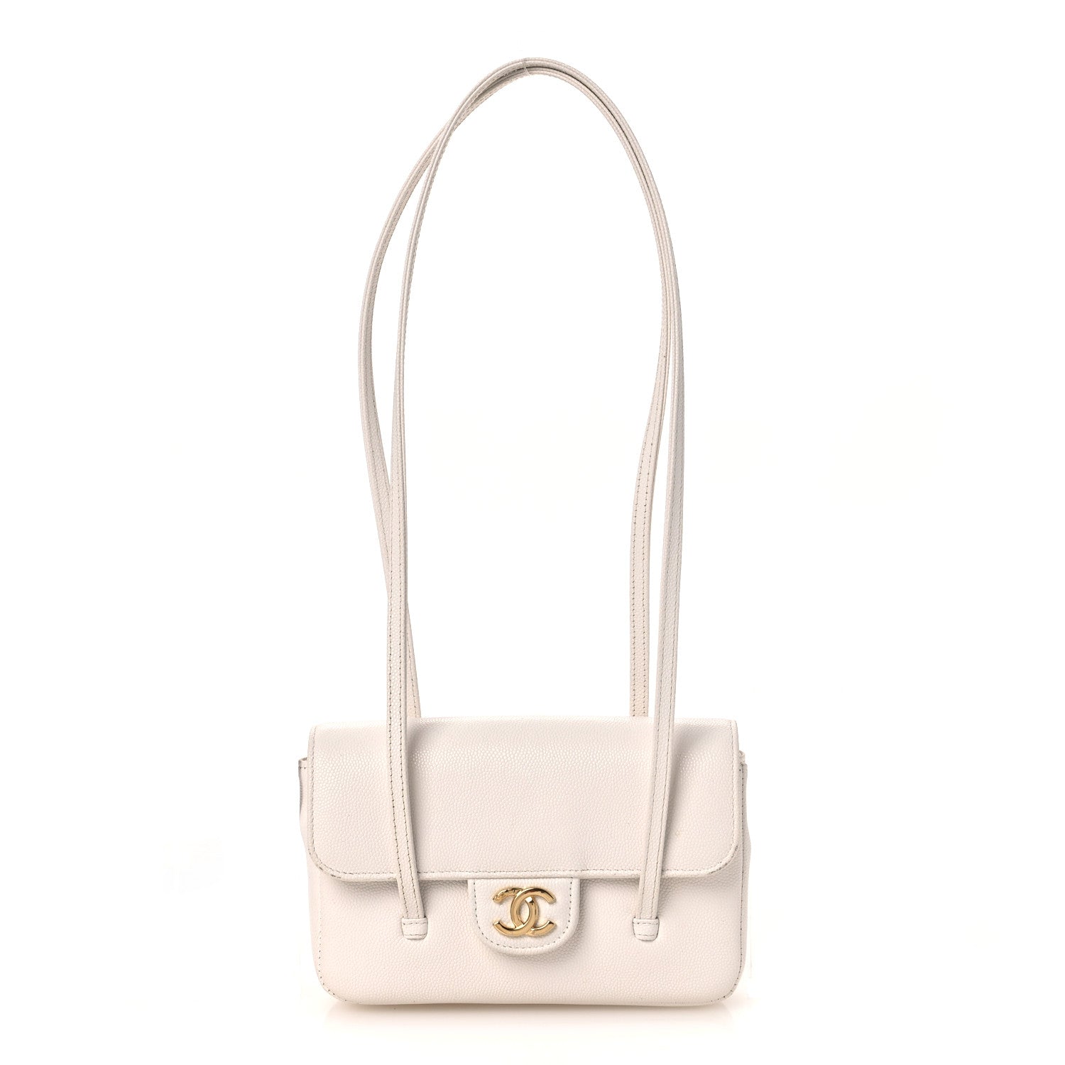 Shiny Caviar Mini Preppy Coco Shoulder Bag White
