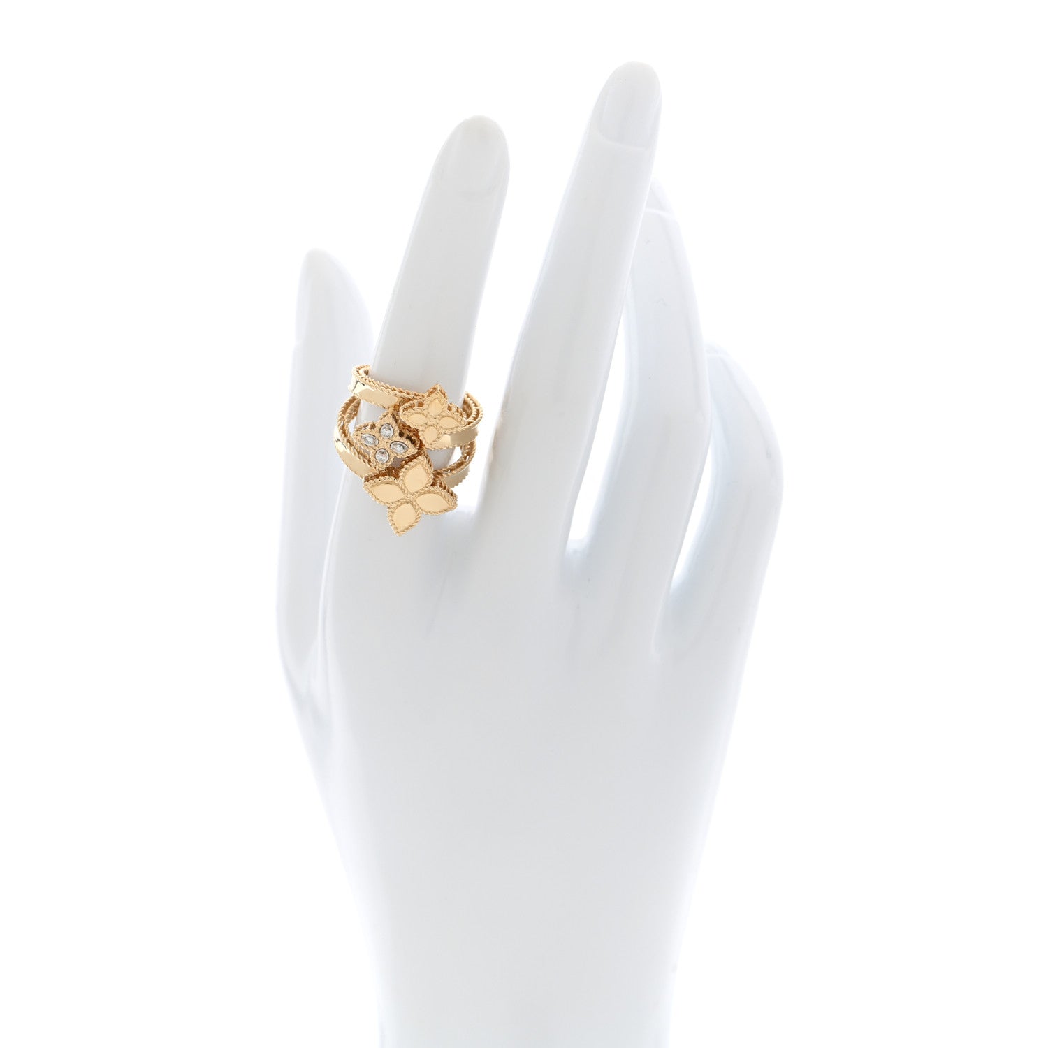 18K Yellow Gold Diamond Princess Flower Three Flower Ring — view 2