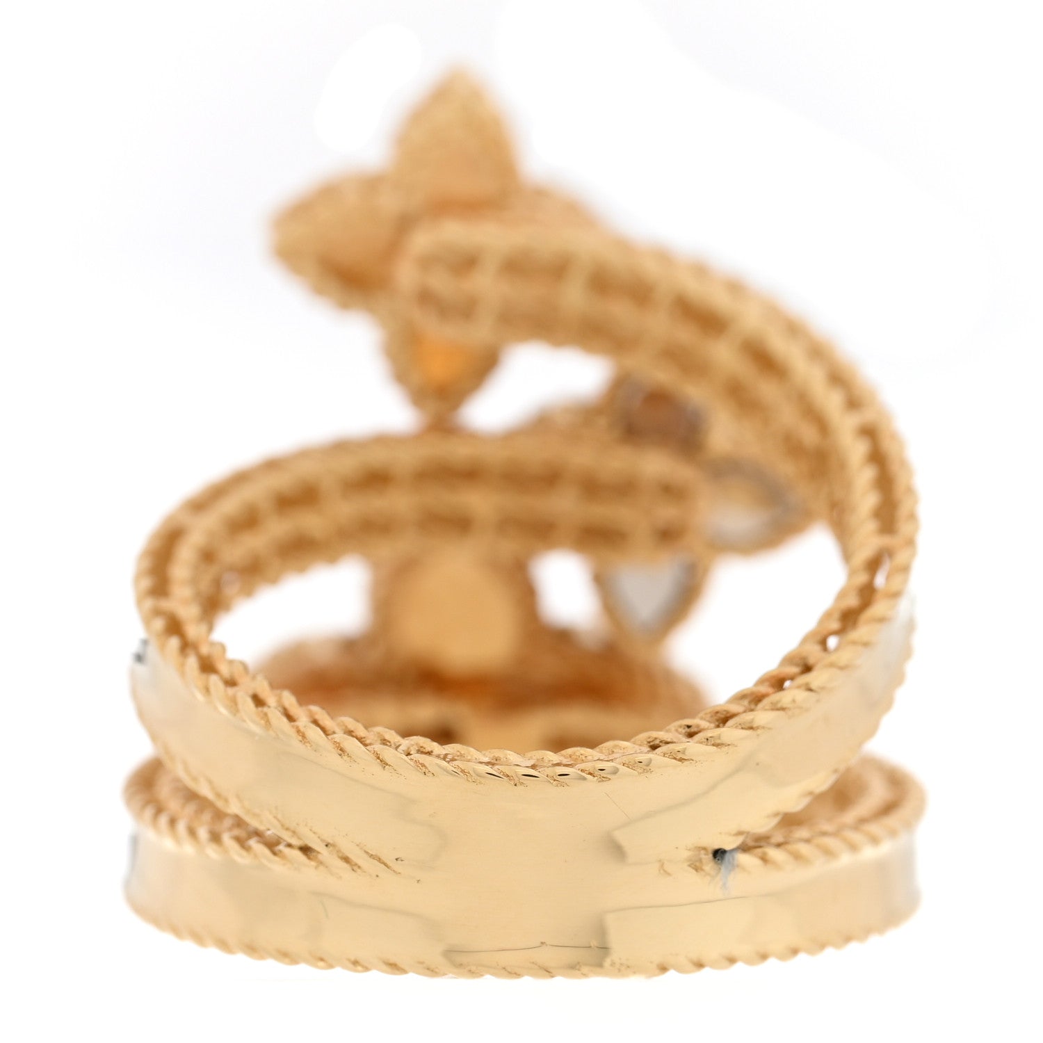 18K Yellow Gold Diamond Princess Flower Three Flower Ring — view 3