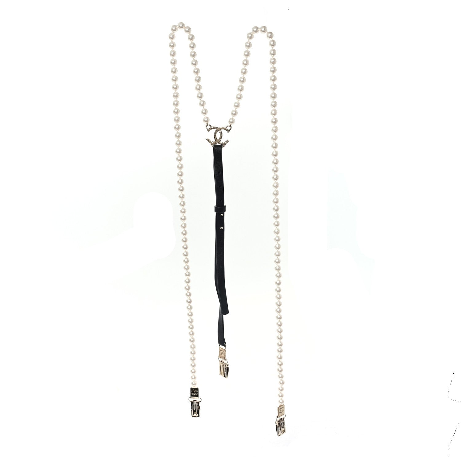 Calfskin Pearl CC Suspenders XL Black Pearly White