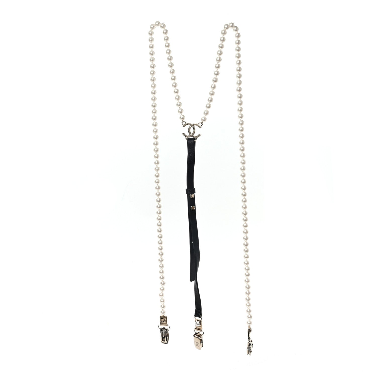 Calfskin Pearl CC Suspenders XL Black Pearly White — view 2