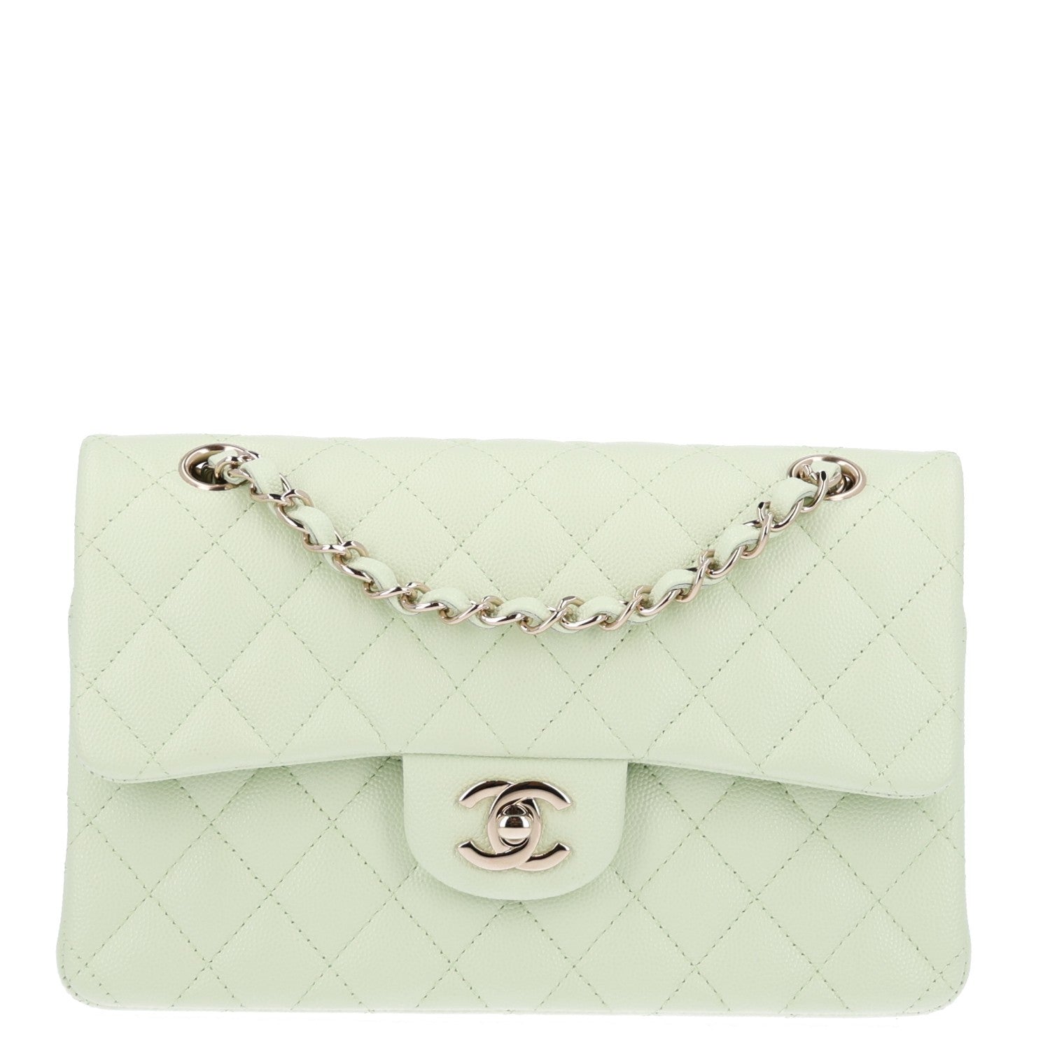 Caviar Quilted Small Double Flap Light Green